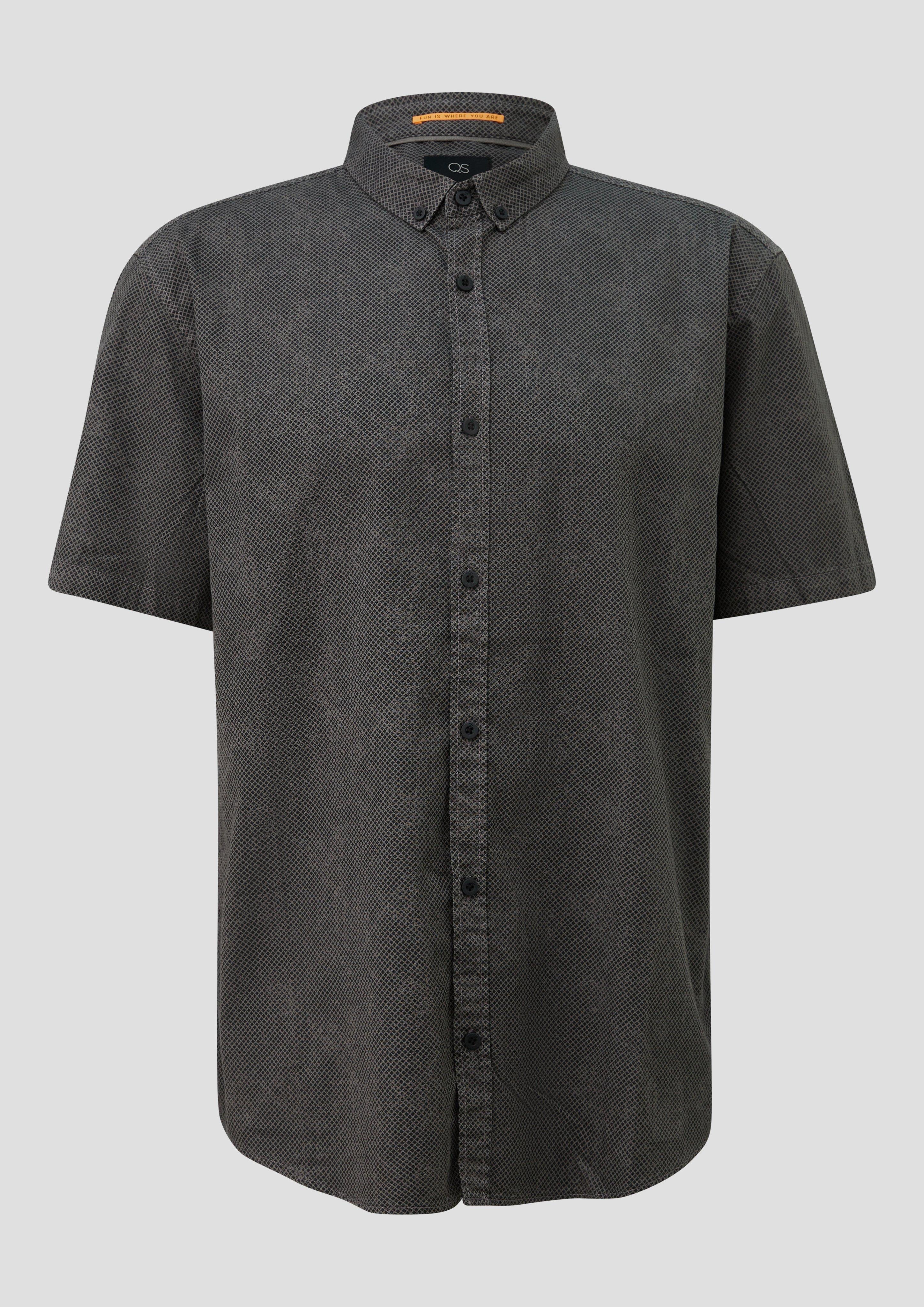 QS - Regular Fit: Gewaschenes Hemd mit All-over-Print, Herren, schwarz