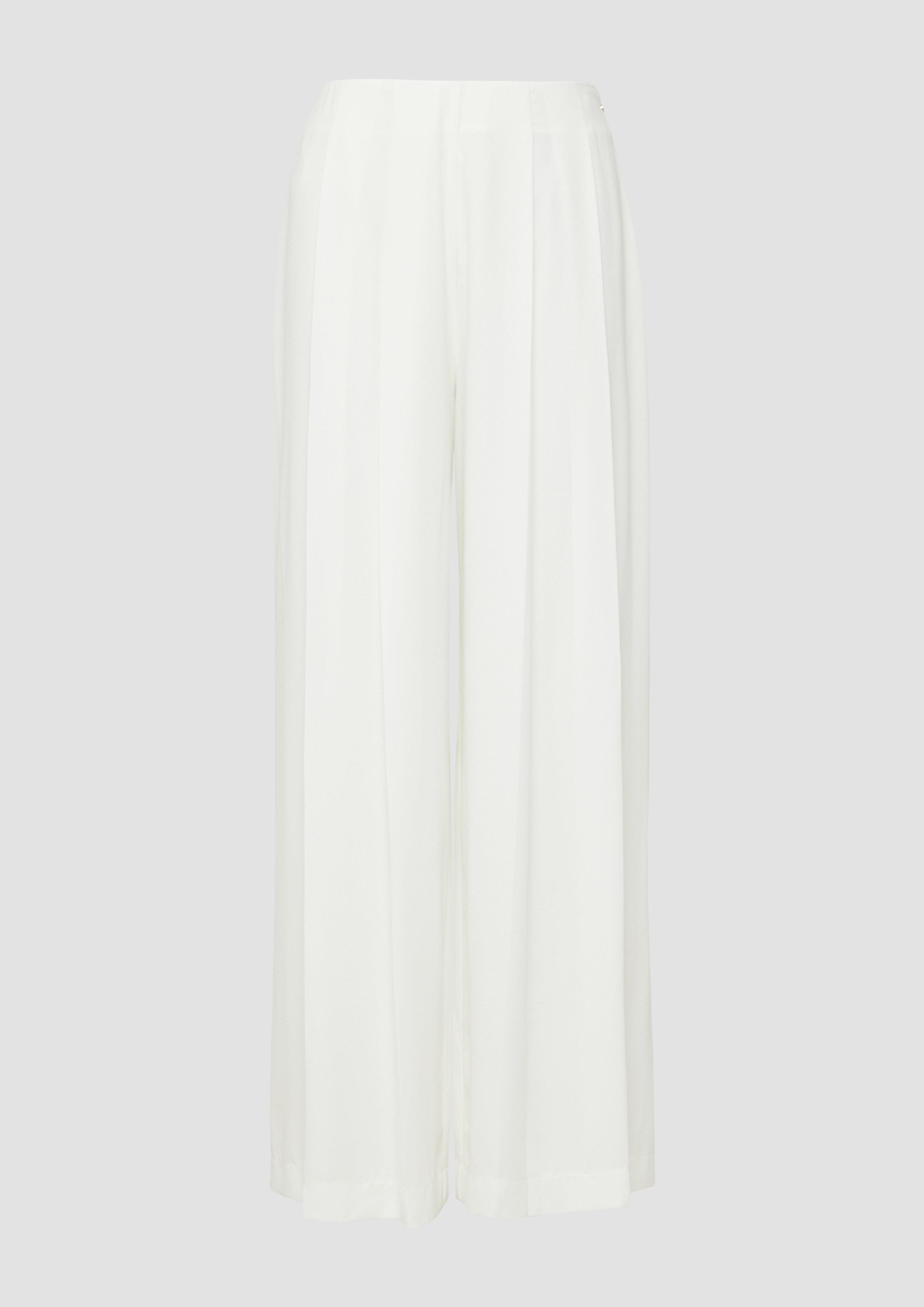 s.Oliver - Wide-Leg-Hose aus Crêpe mit Falten, Damen, creme