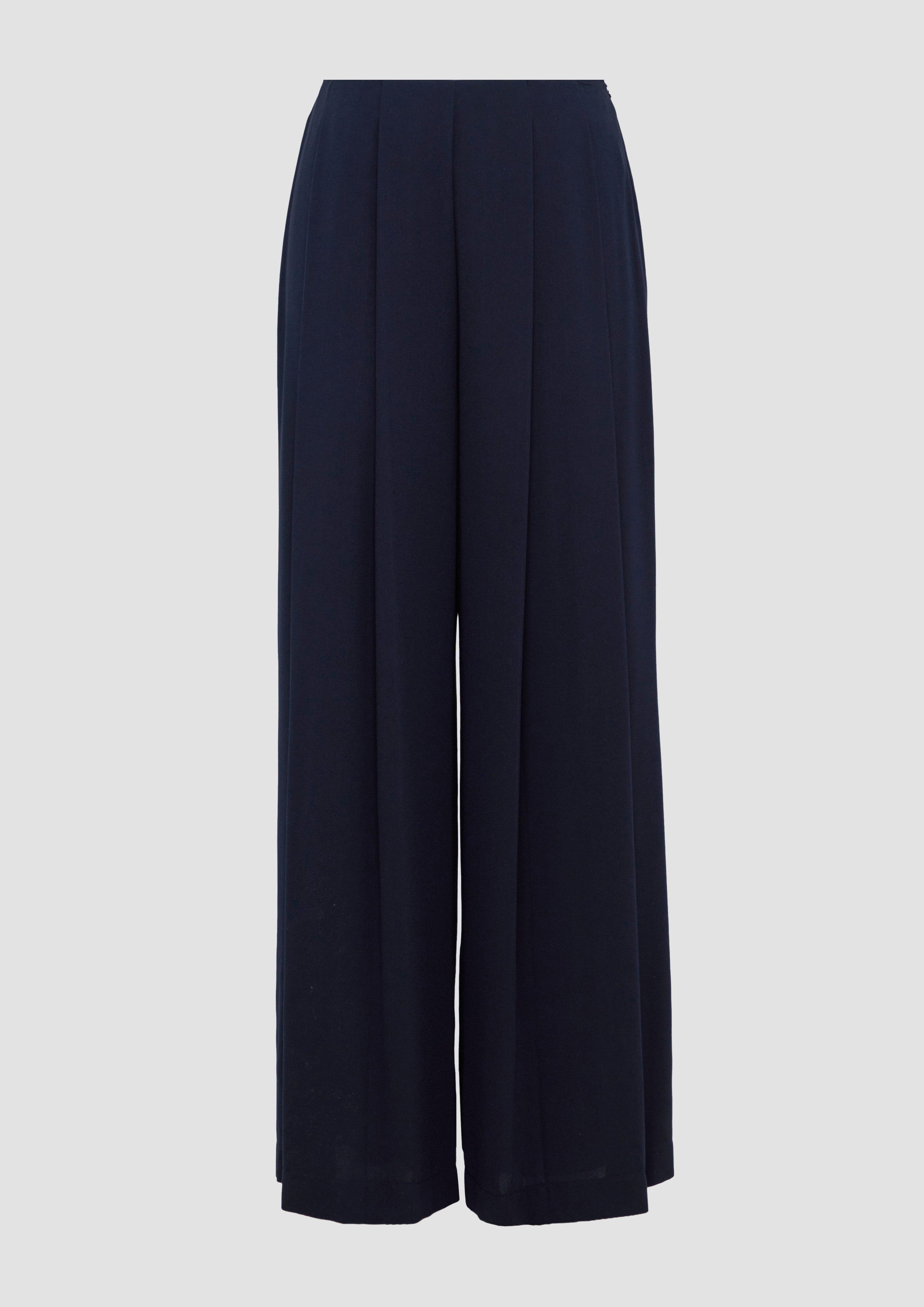s.Oliver - Wide-Leg-Hose aus Crêpe mit Falten, Damen, blau