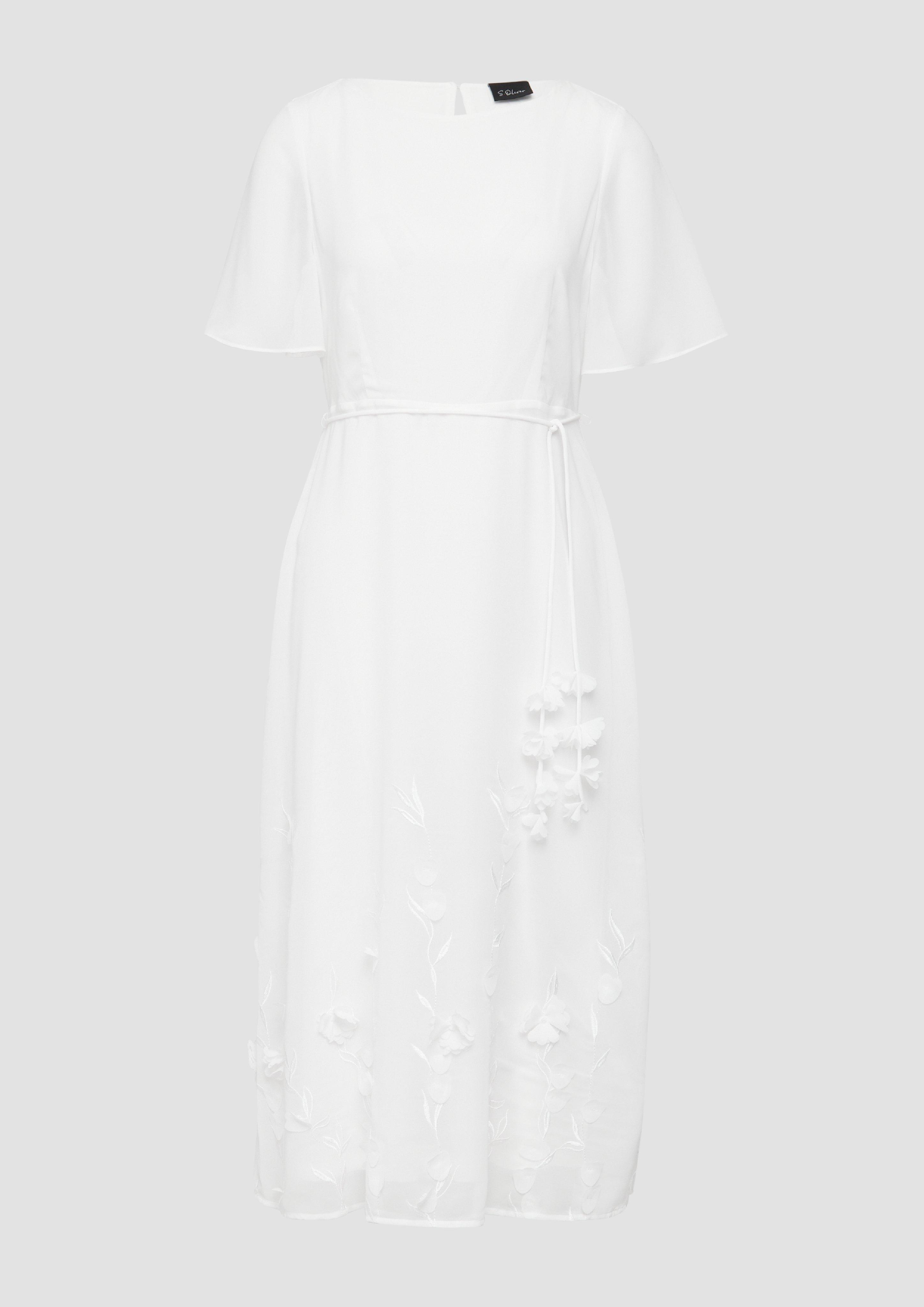 s.Oliver - Festives Midikleid aus Chiffon mit floralen Applikationen, Damen, creme
