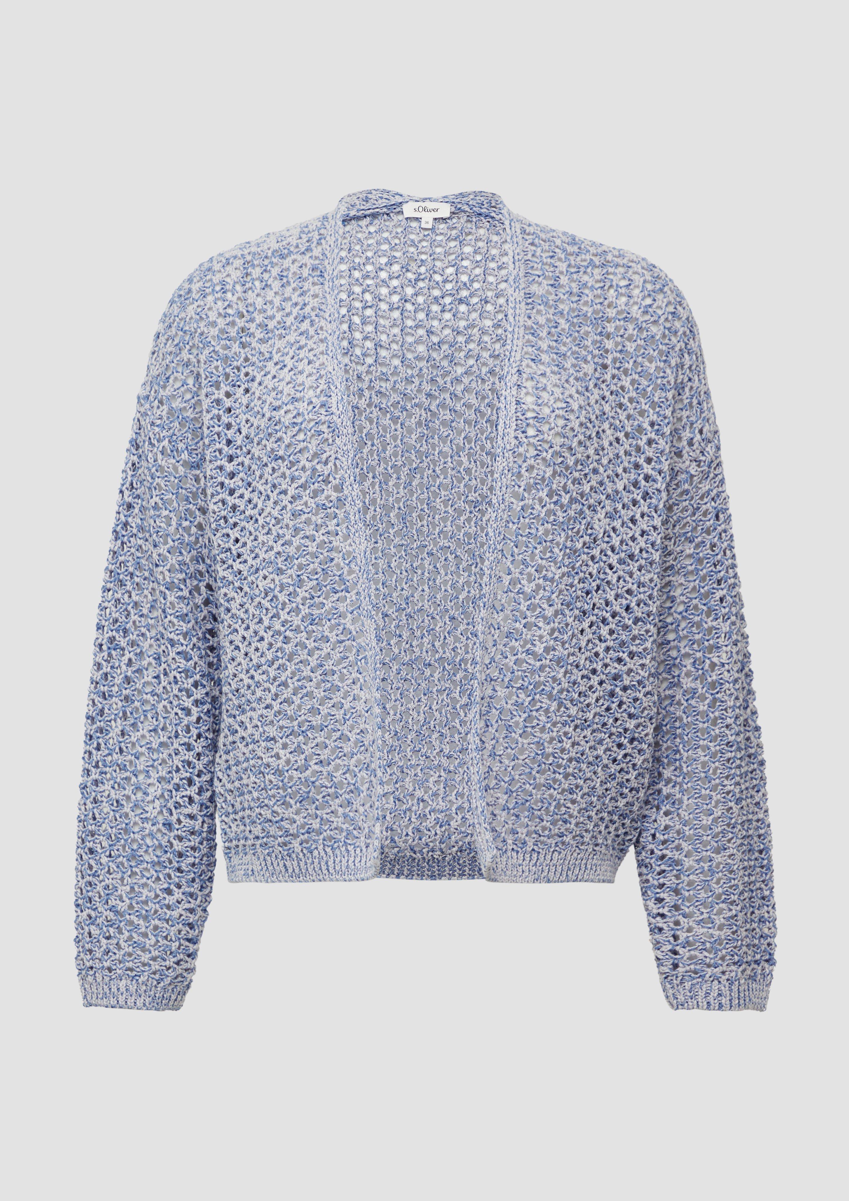 s.Oliver - Ajour-Strickcardigan aus Baumwollmix, Damen, blau|mehrfarbig