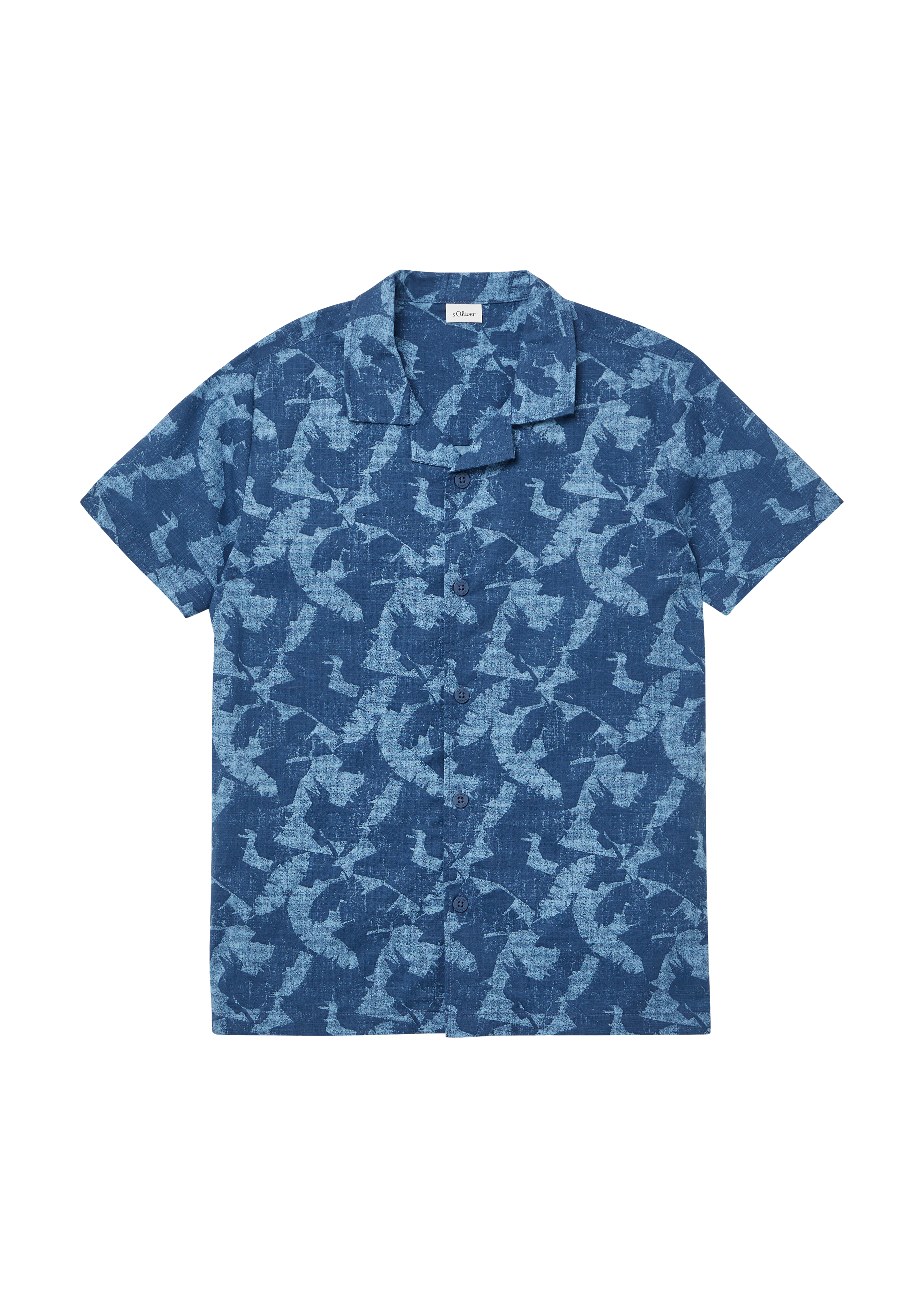 s.Oliver - Kurzarmhemd mit All-over-Print in Leinenoptik, Jungen, blau