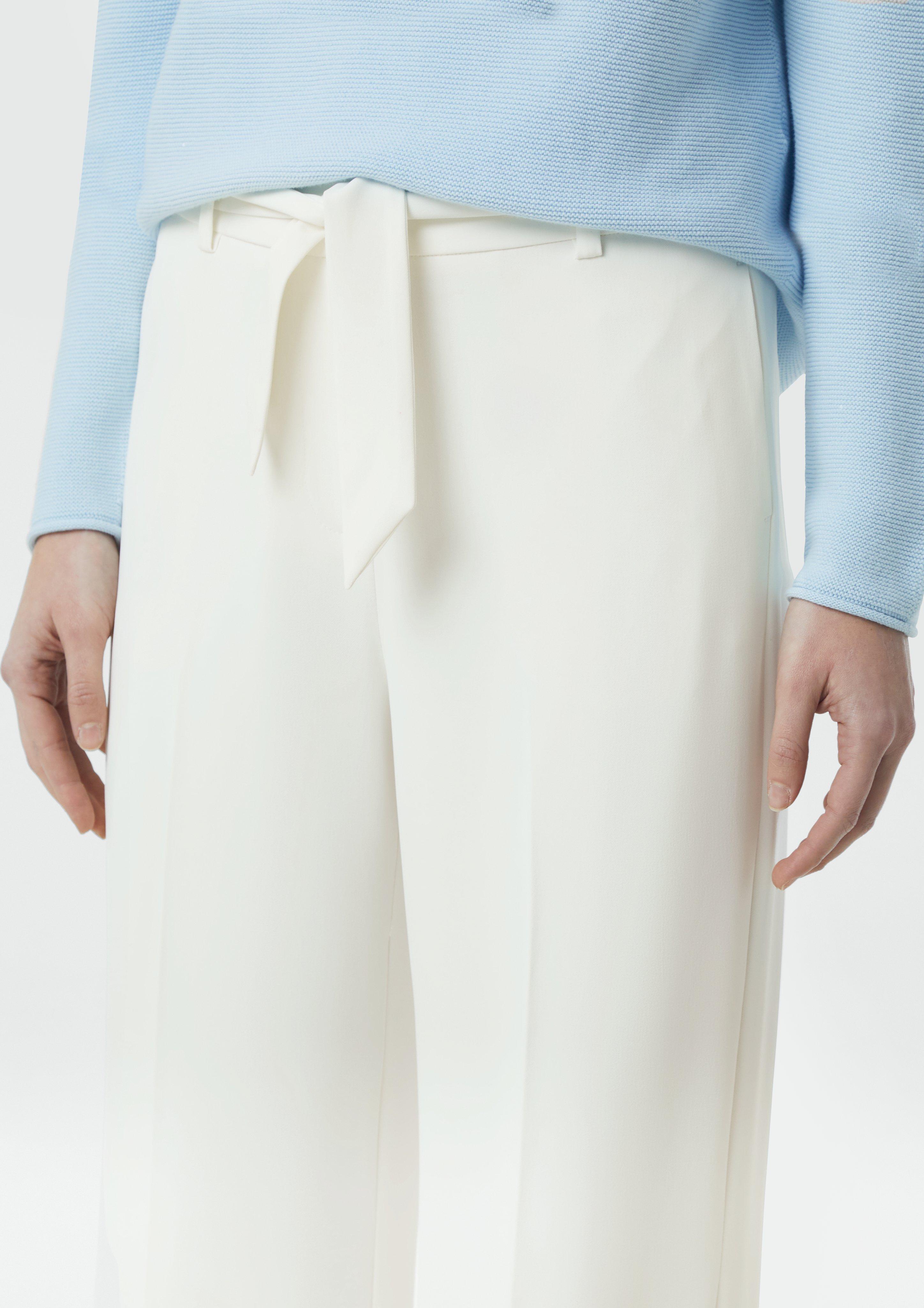 Flowing wide-leg trousers with ties - white | Comma Flowing wide-leg trousers with ties - white | Comma