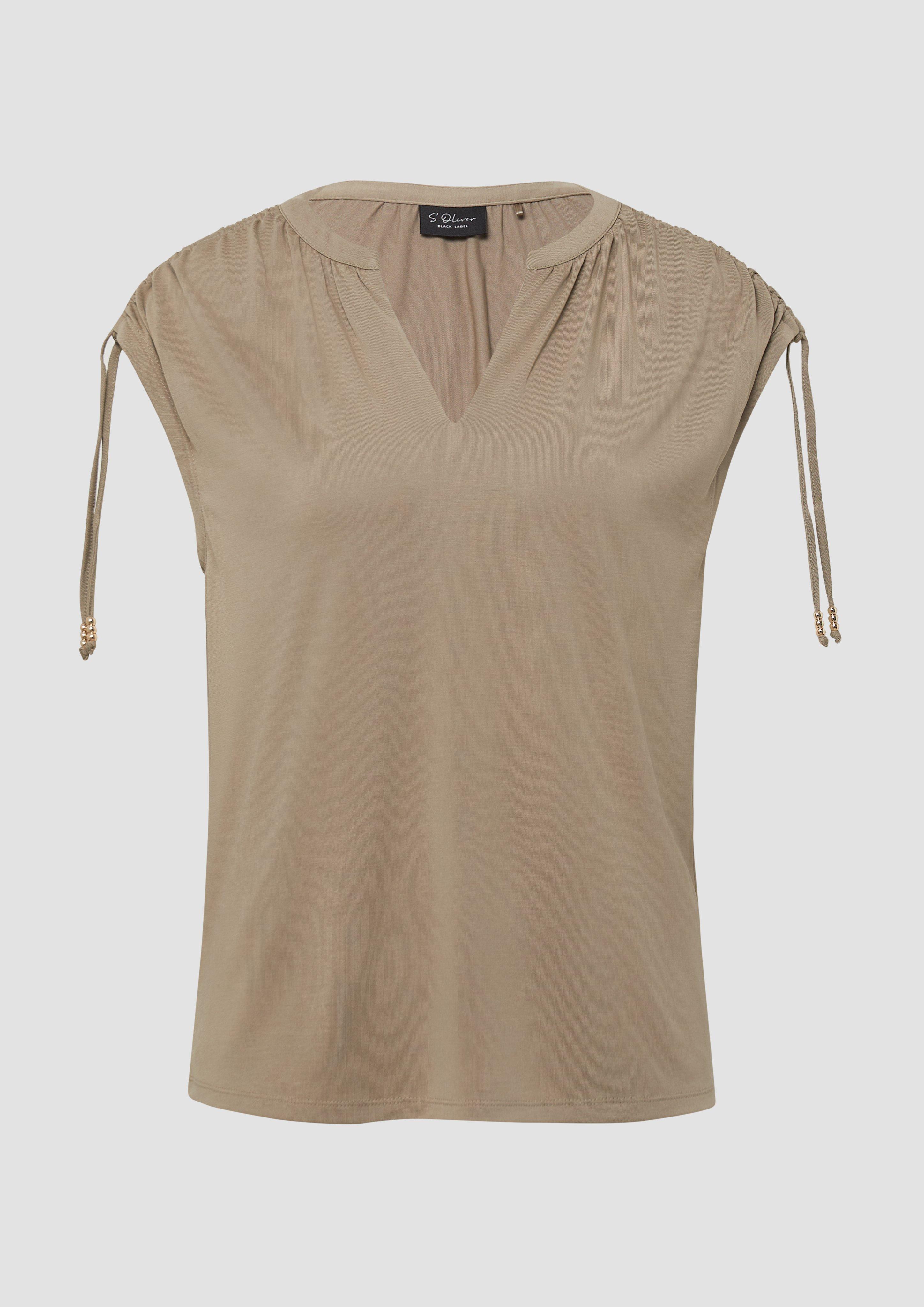 s.Oliver - T-Shirt im Relaxed Fit mit Schulterraffung, Damen, braun