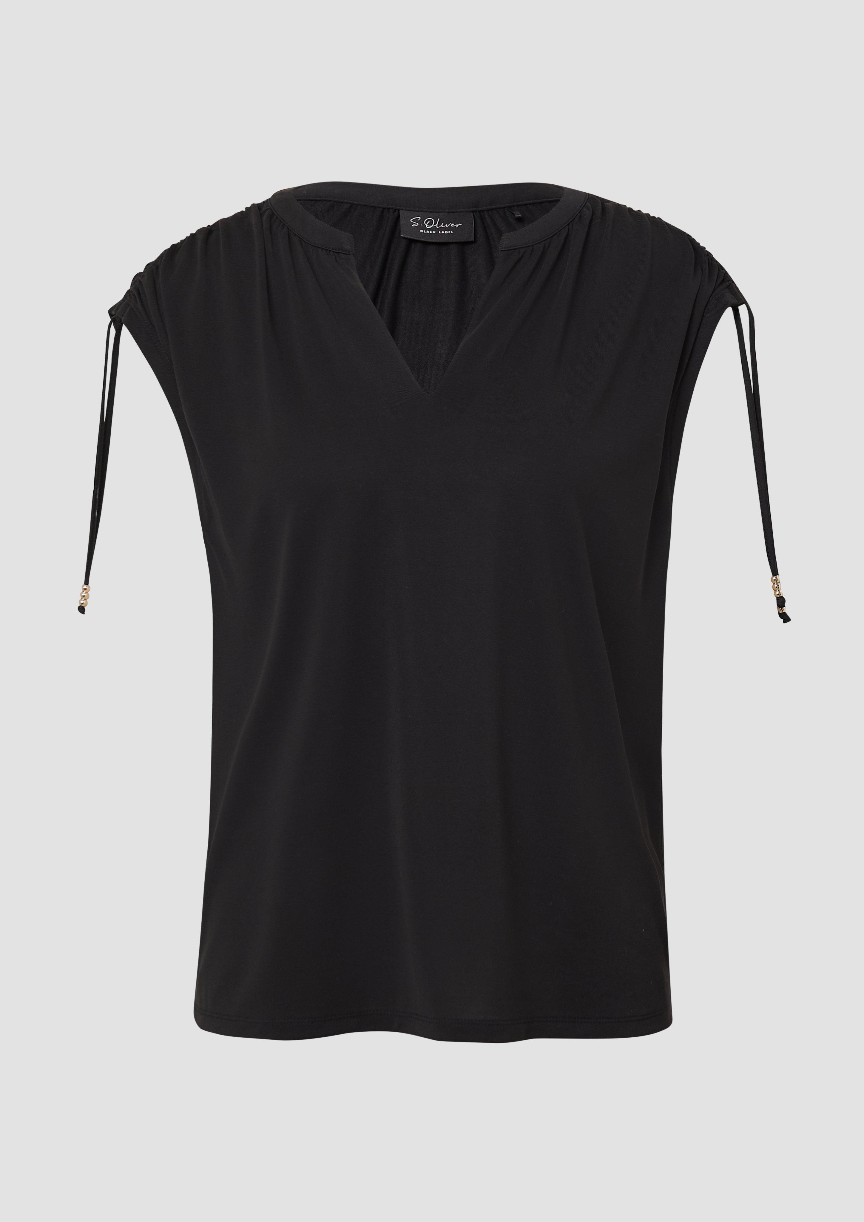 s.Oliver - T-Shirt im Relaxed Fit mit Schulterraffung, Damen, schwarz