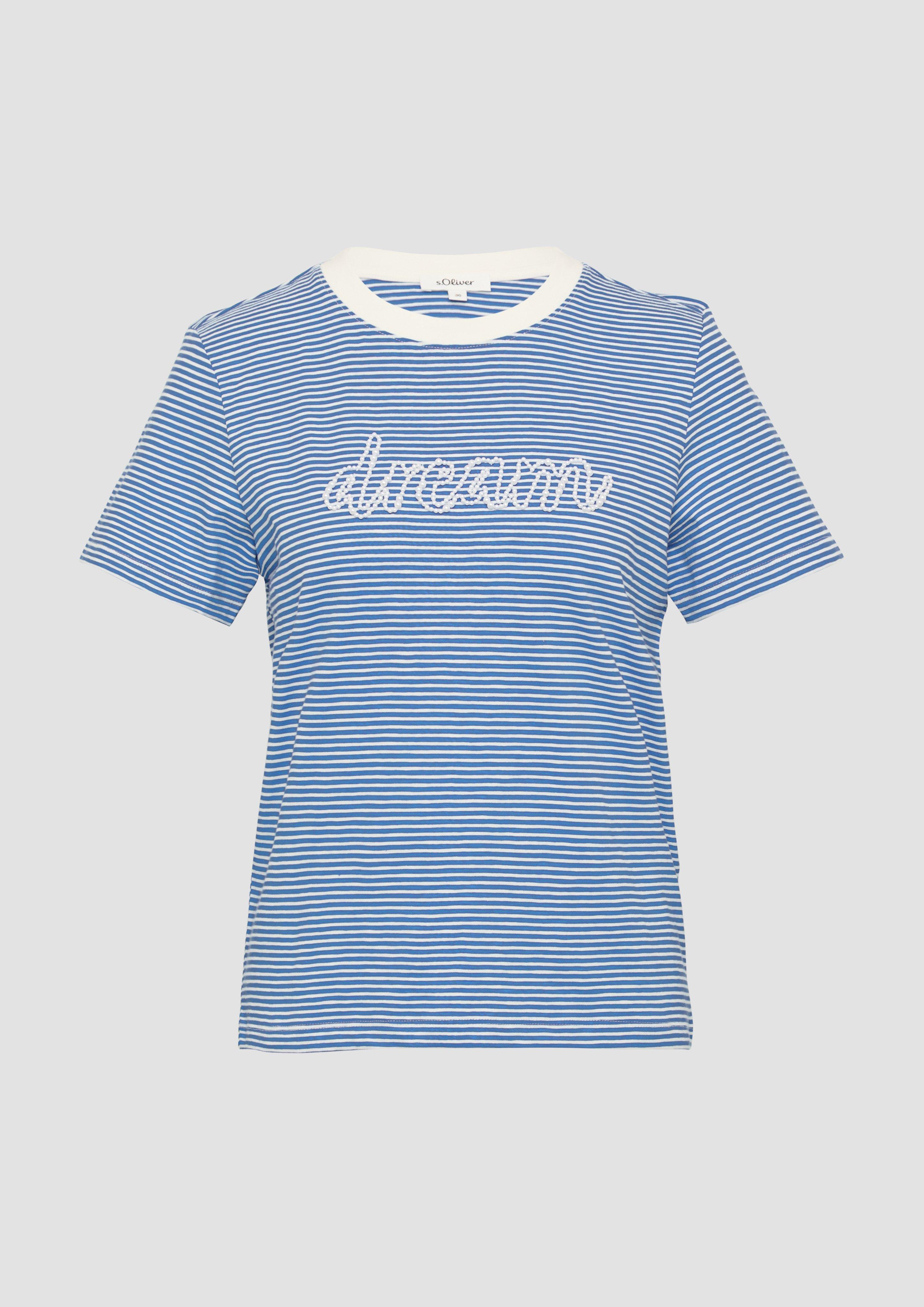 s.Oliver - Streifenshirt mit Schmuckperlen, Damen, blau|weiß