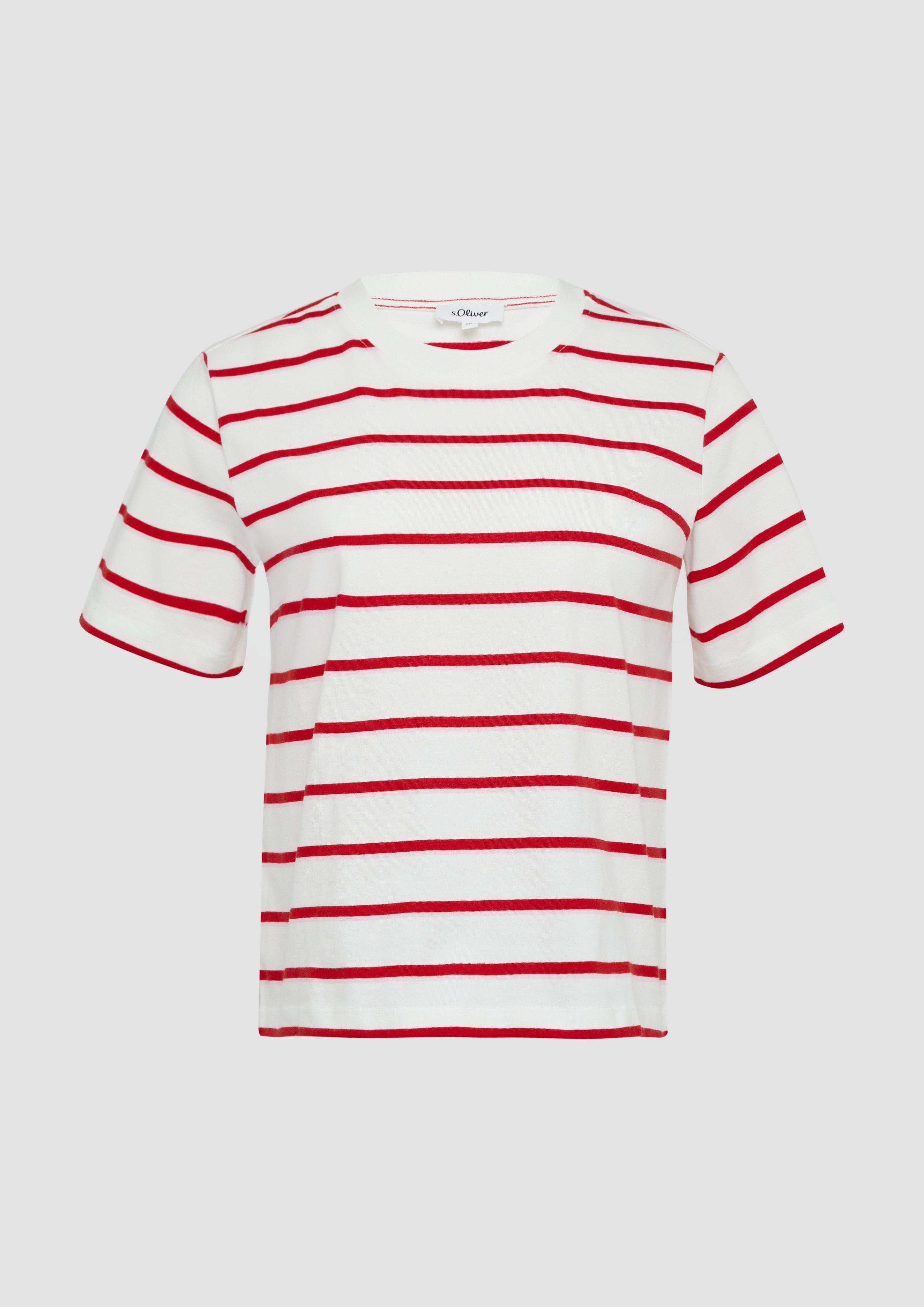 s.Oliver - Verkürztes Baumwoll-T-Shirt mit Streifen, Damen, creme