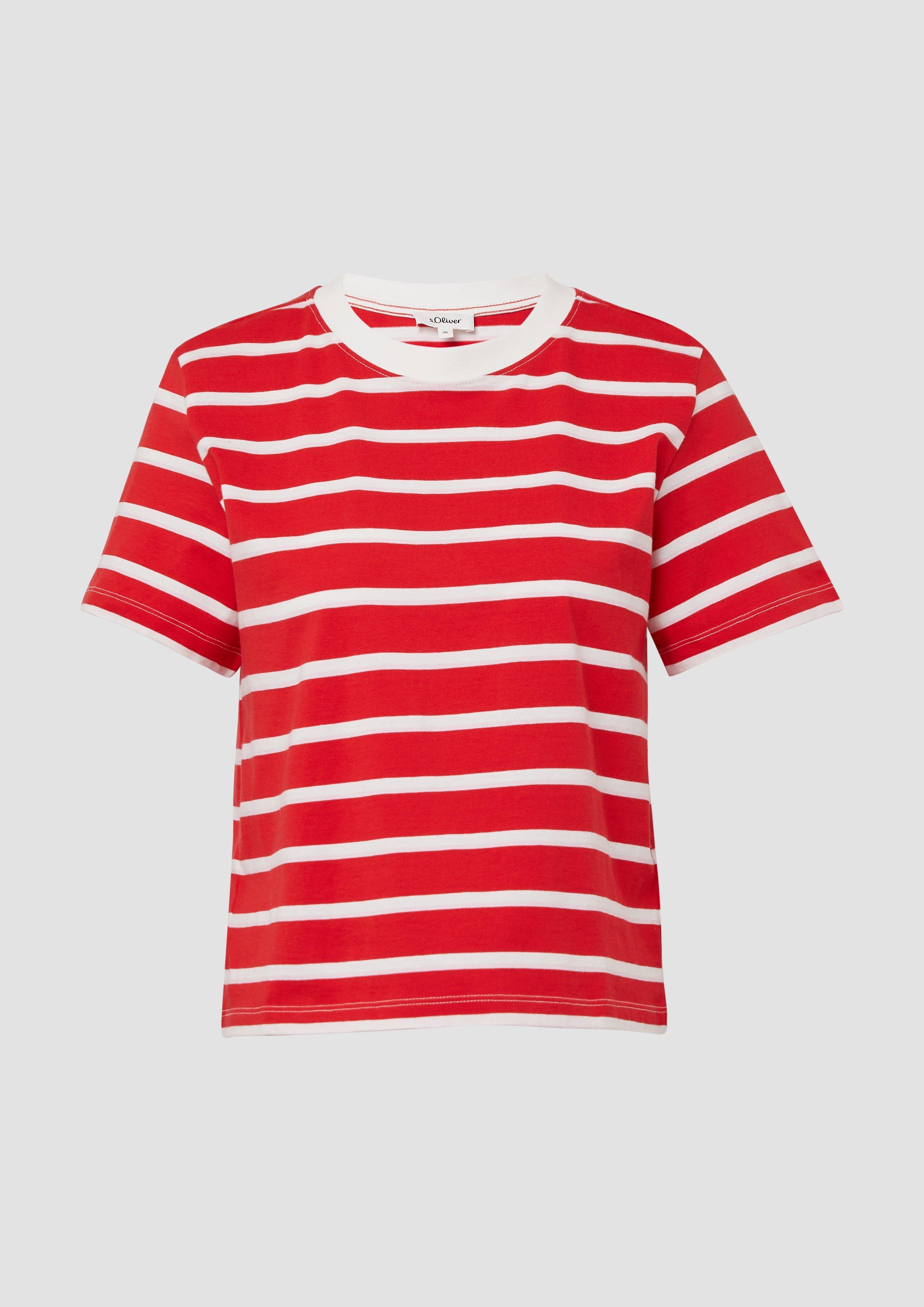 s.Oliver - Verkürztes Baumwoll-T-Shirt mit Streifen, Damen, rot