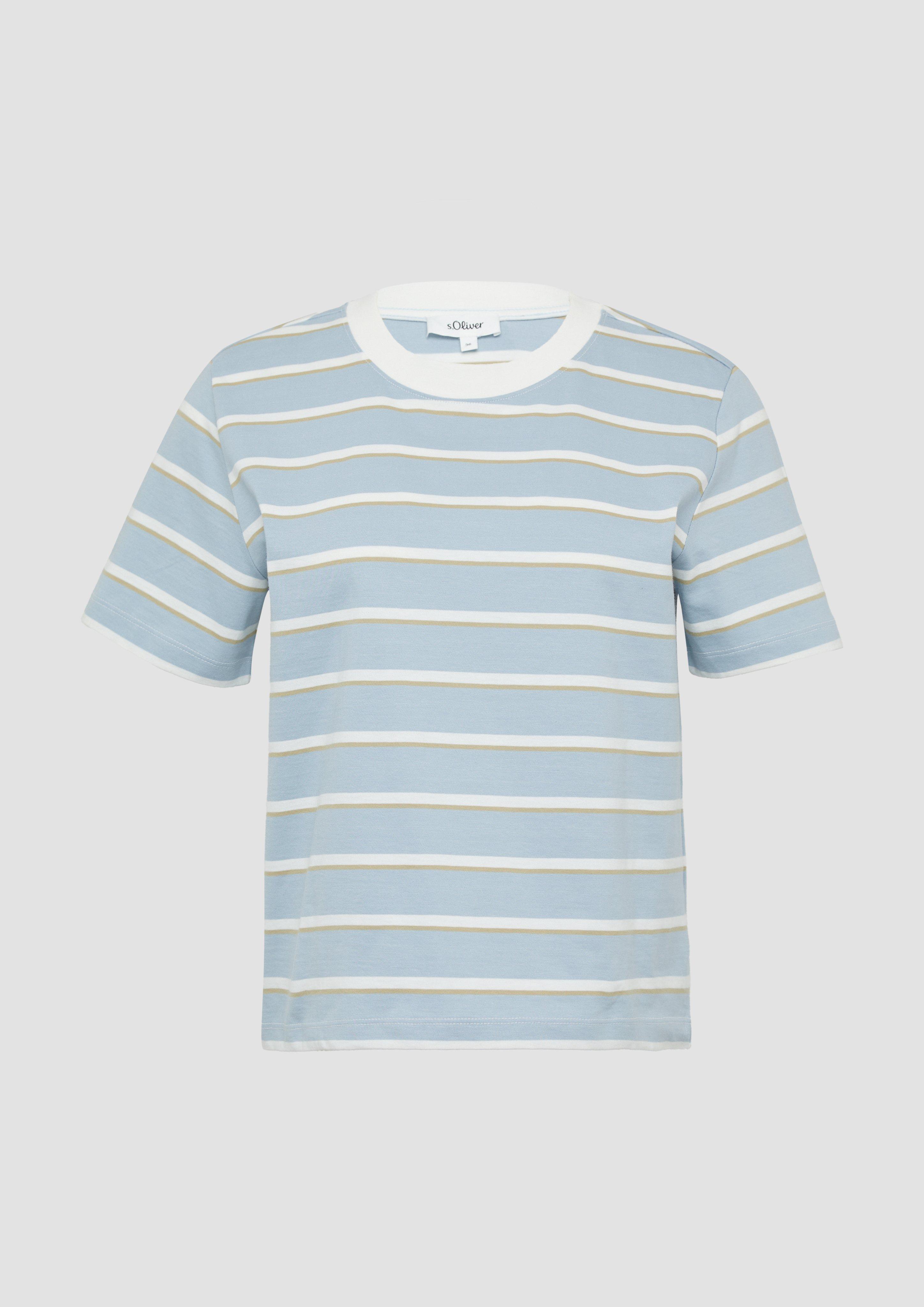 s.Oliver - Verkürztes Baumwoll-T-Shirt mit Streifen, Damen, blau|mehrfarbig