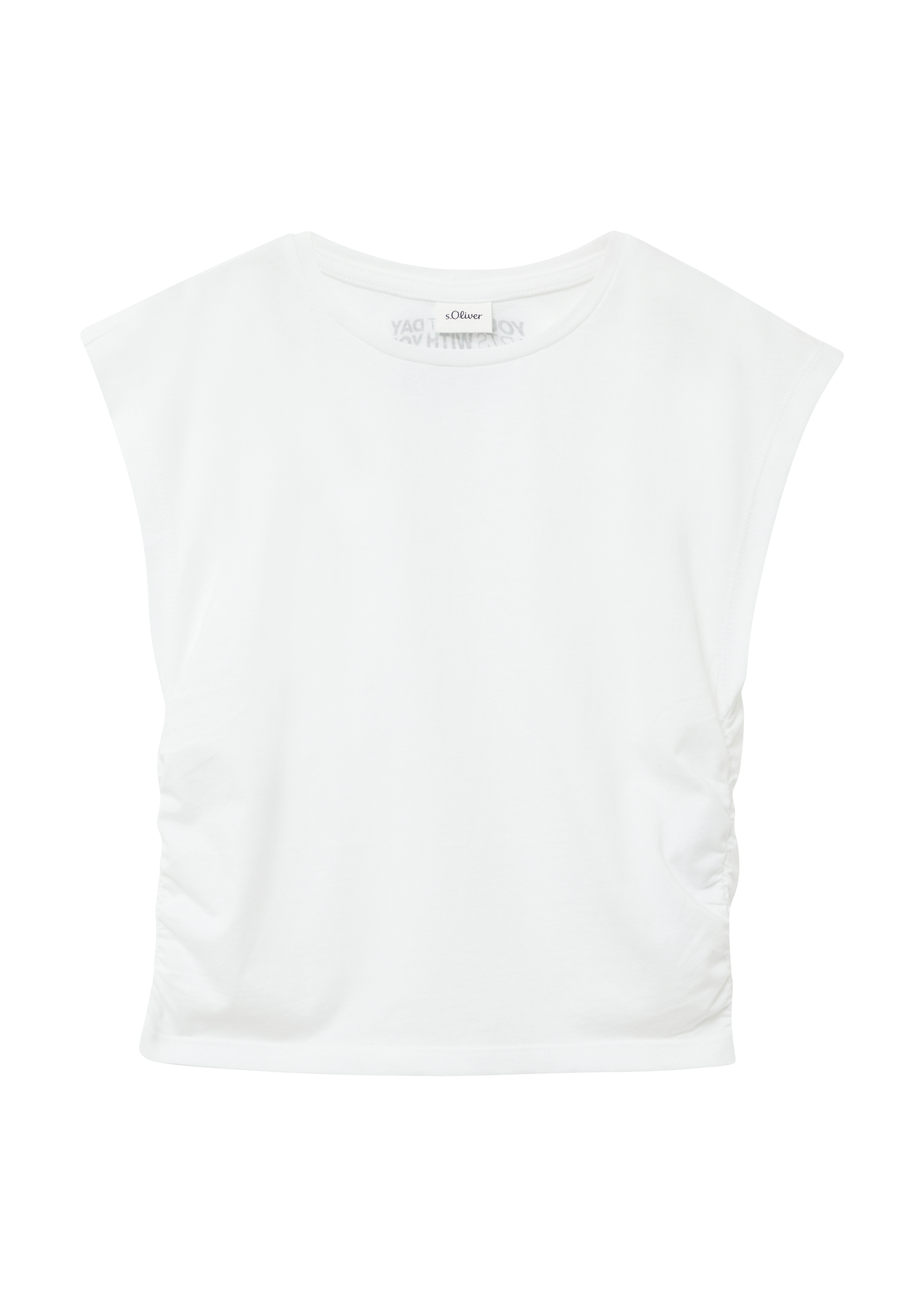 s.Oliver - Jersey-Shirt im V-Shape mit Raffung und Printdetail, Mädchen, weiß