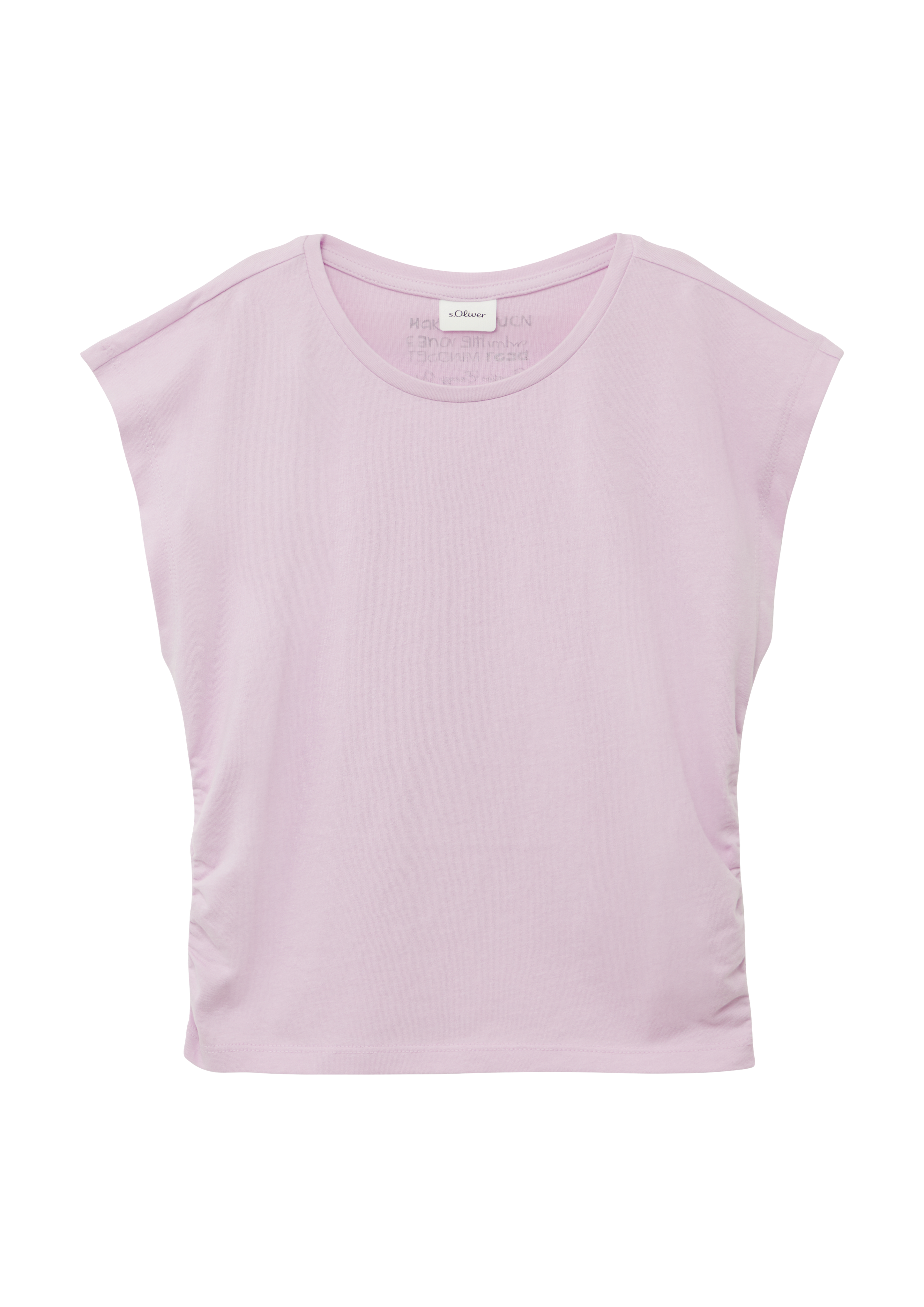 s.Oliver - Jersey-Shirt im V-Shape mit Raffung und Printdetail, Mädchen, lila