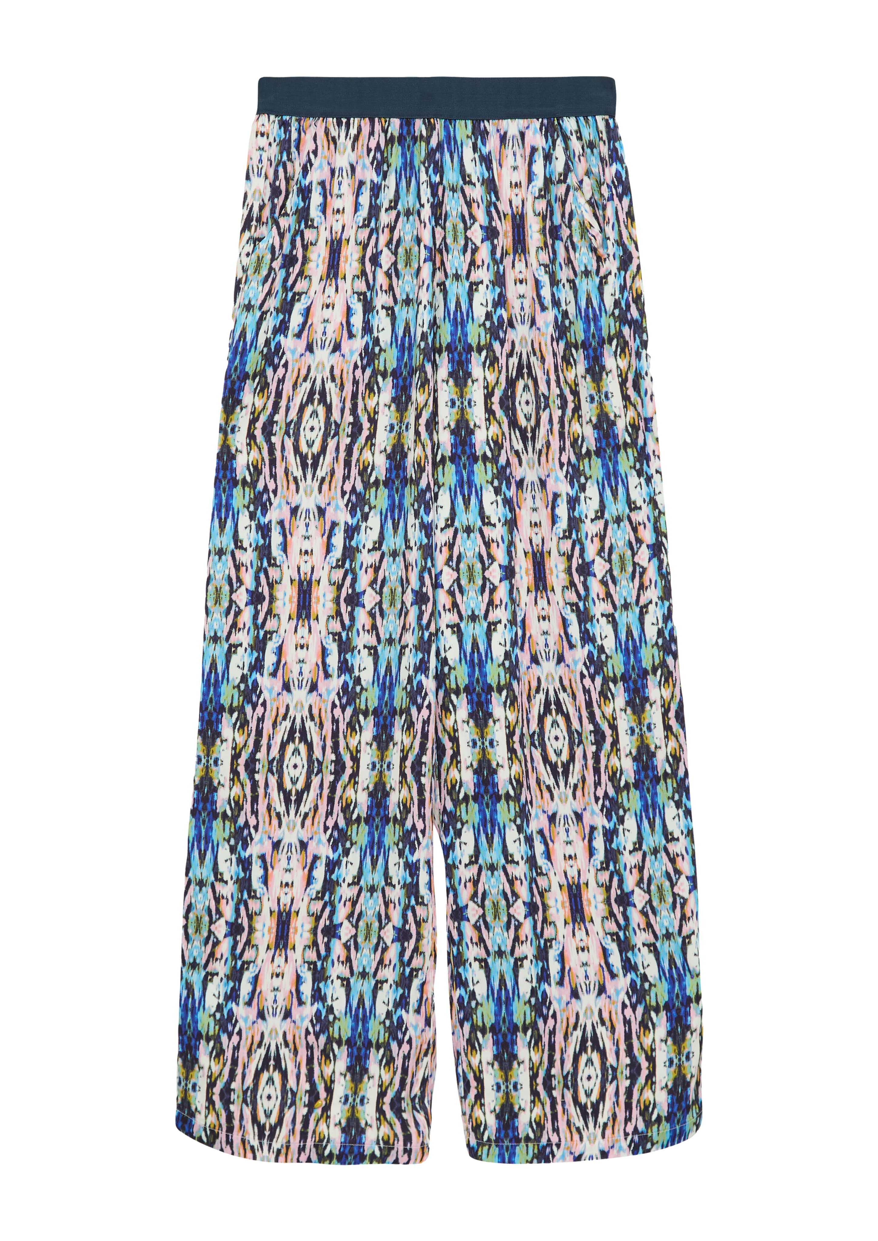 s.Oliver - Gemusterte Wide-Leg-Hose aus satinierter Viskose, Mädchen, creme|mehrfarbig