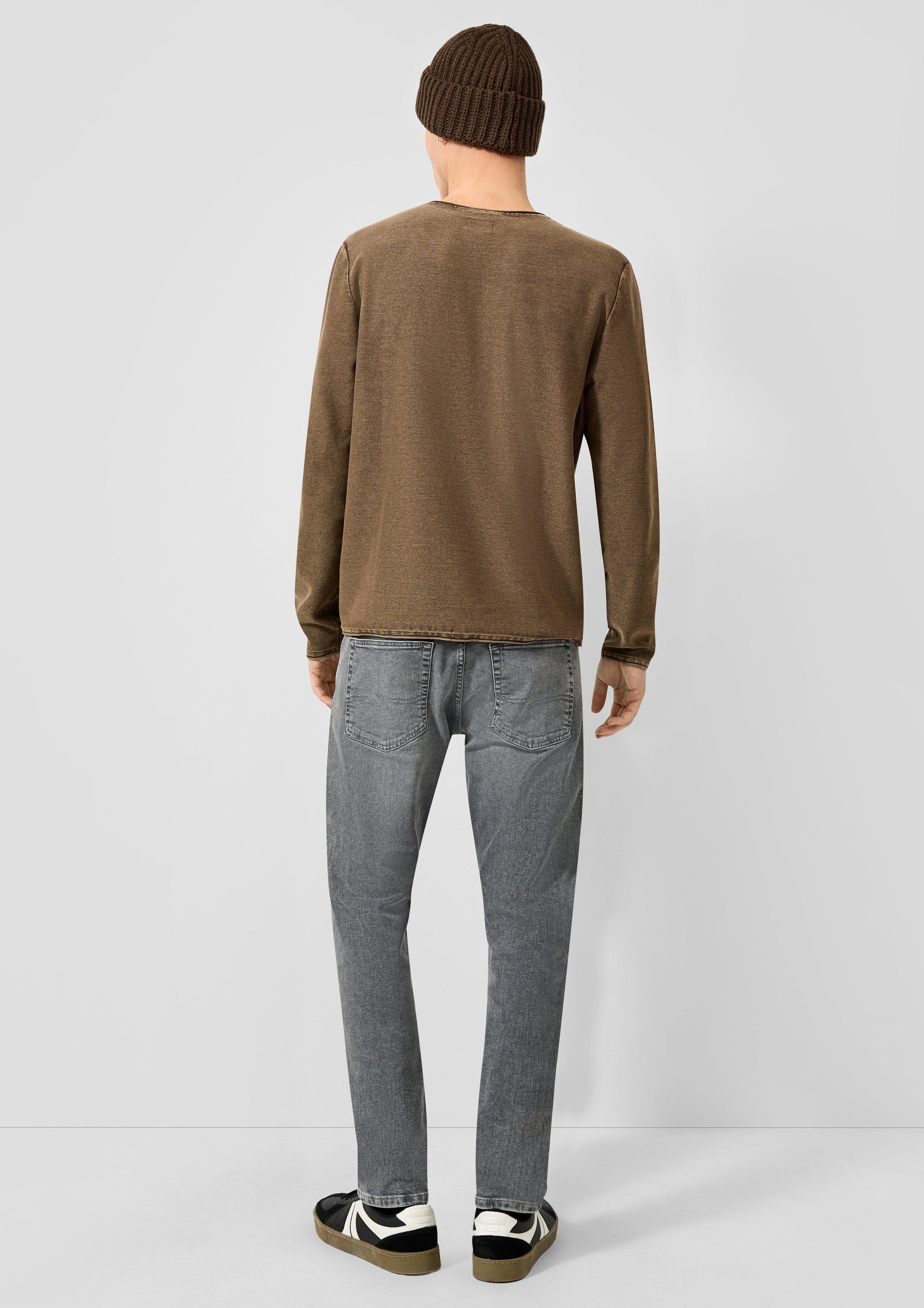 Men Garment-washed knitted jumper with a rolled edge in brown by QS