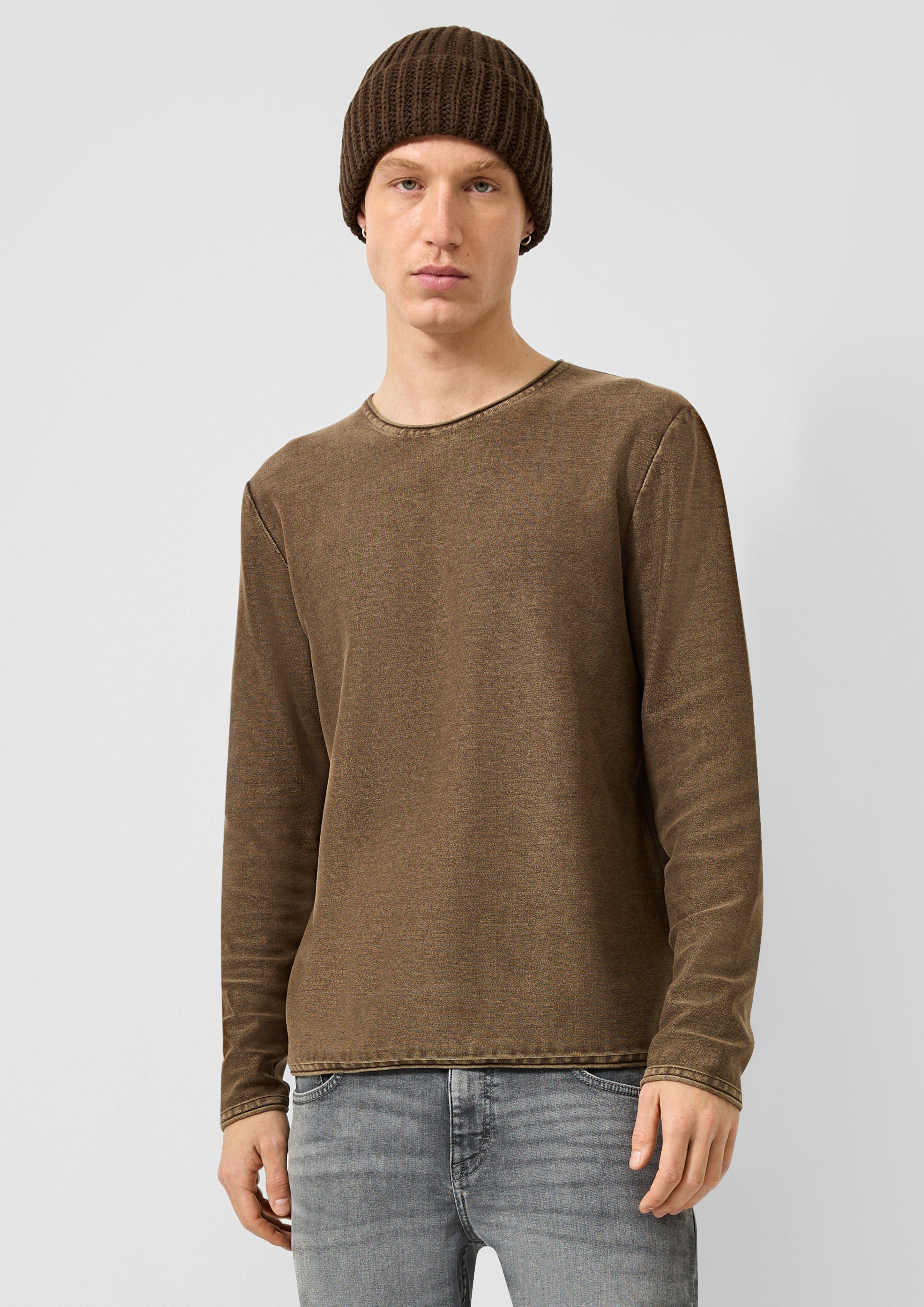 Garment-washed knitted jumper with a rolled edge in light brown by QS