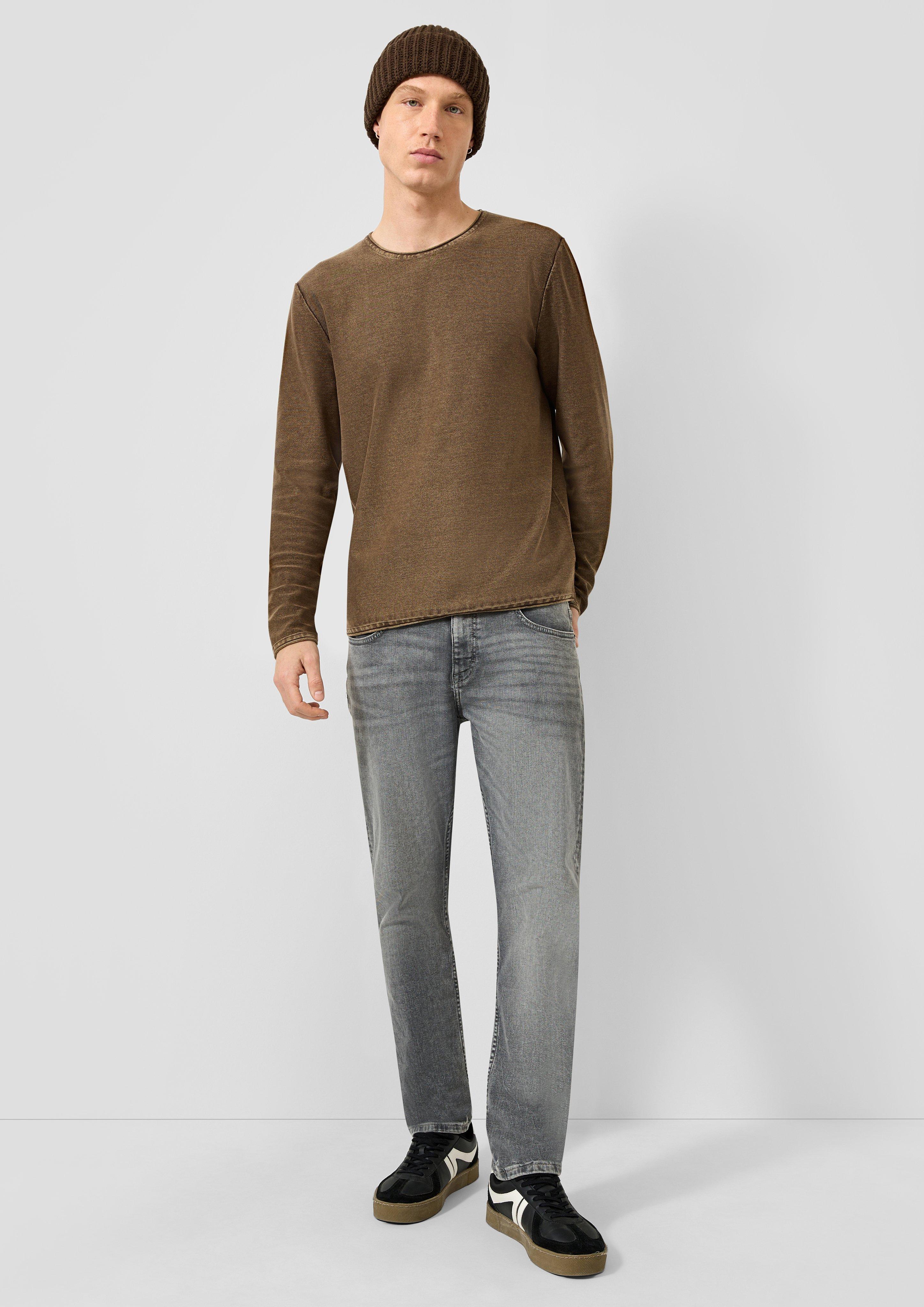 Men Garment-washed knitted jumper with a rolled edge in brown by QS
