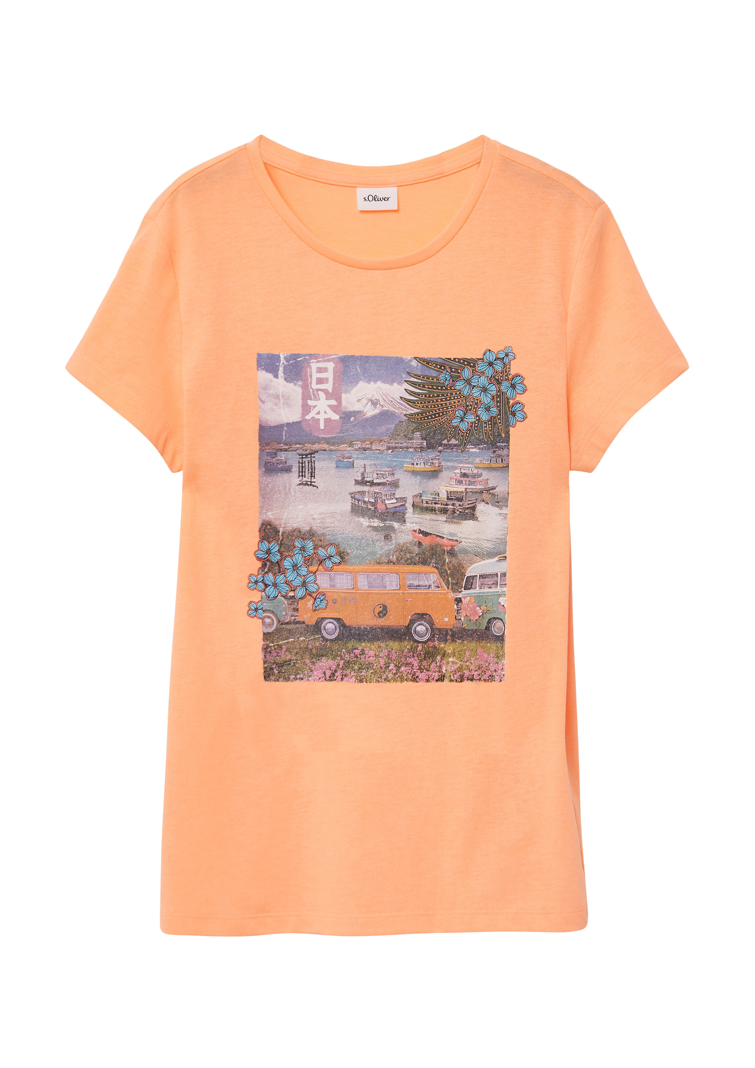 s.Oliver - T-Shirt aus Baumwolle mit Fotoprint, Mädchen, Orange