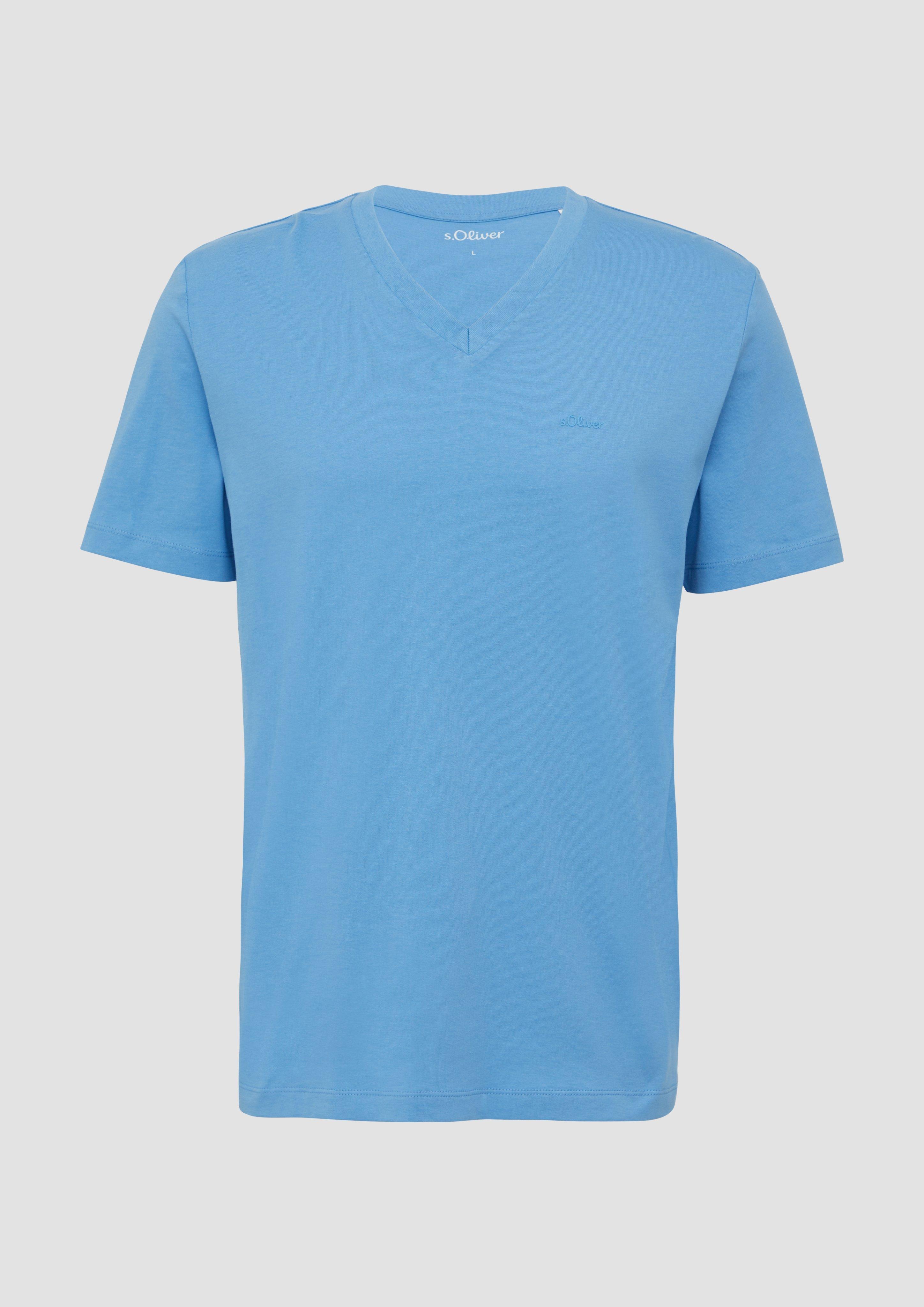 s.Oliver - Baumwoll-T-Shirt mit Logo-Print, Herren, blau