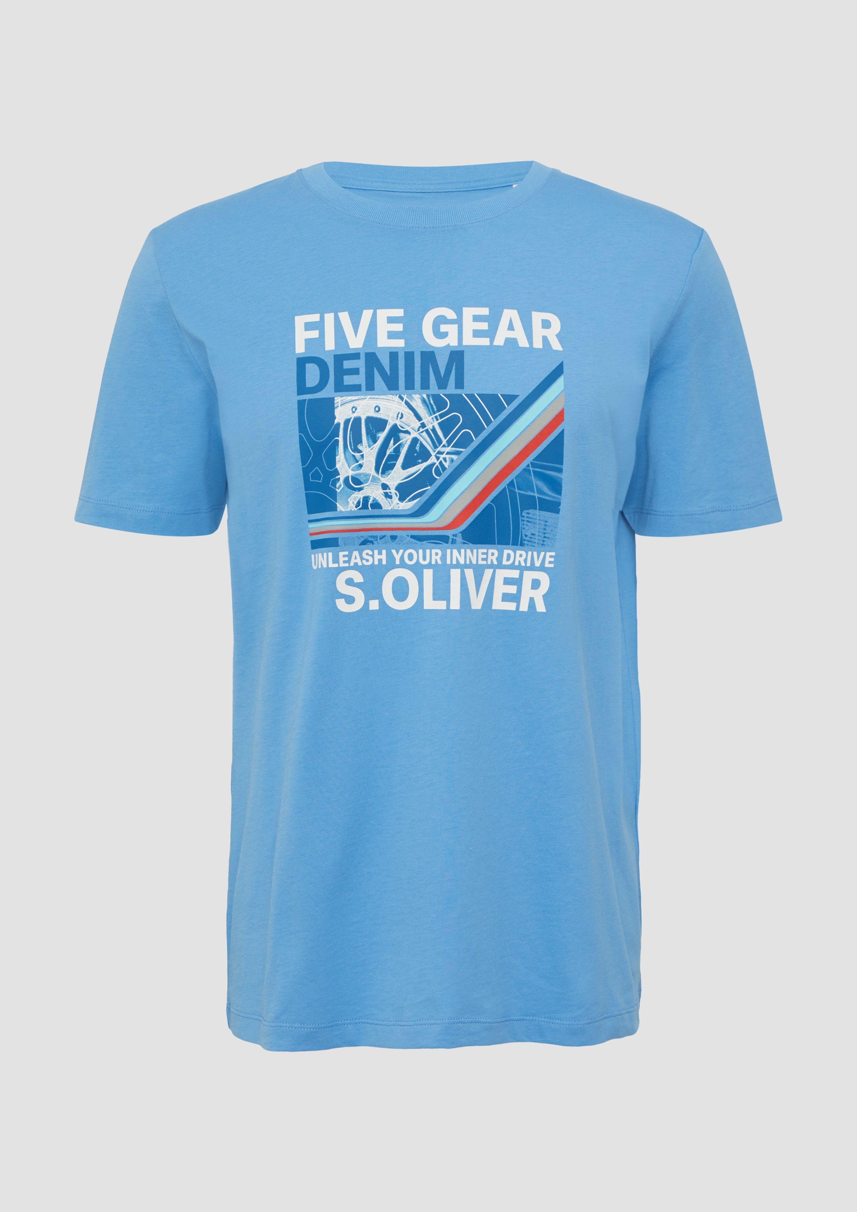 s.Oliver - Baumwoll-T-Shirt mit Frontprint, Herren, blau
