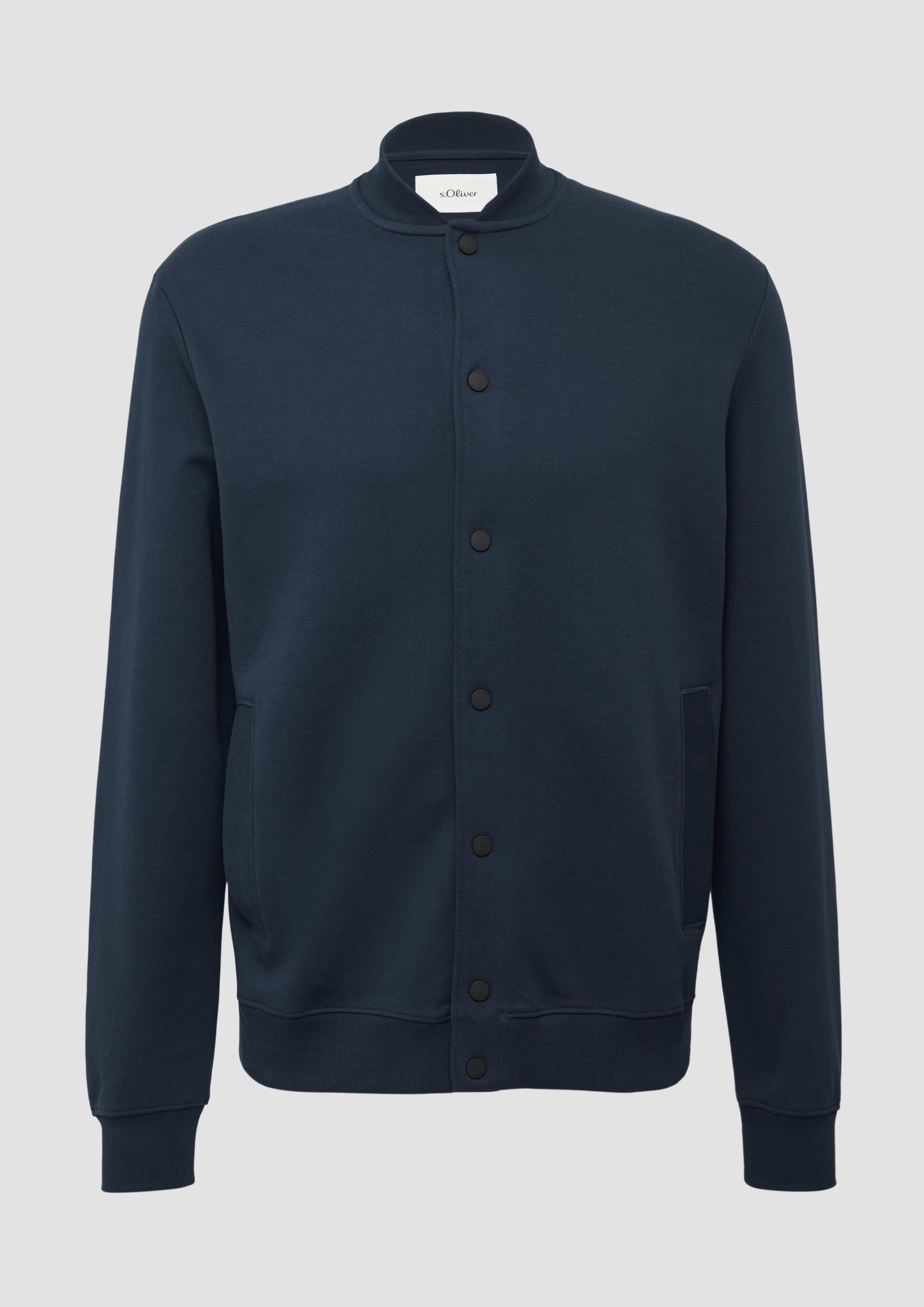 s.Oliver - Strukturierte Sweatjacke mit Bomberkragen, Herren, blau