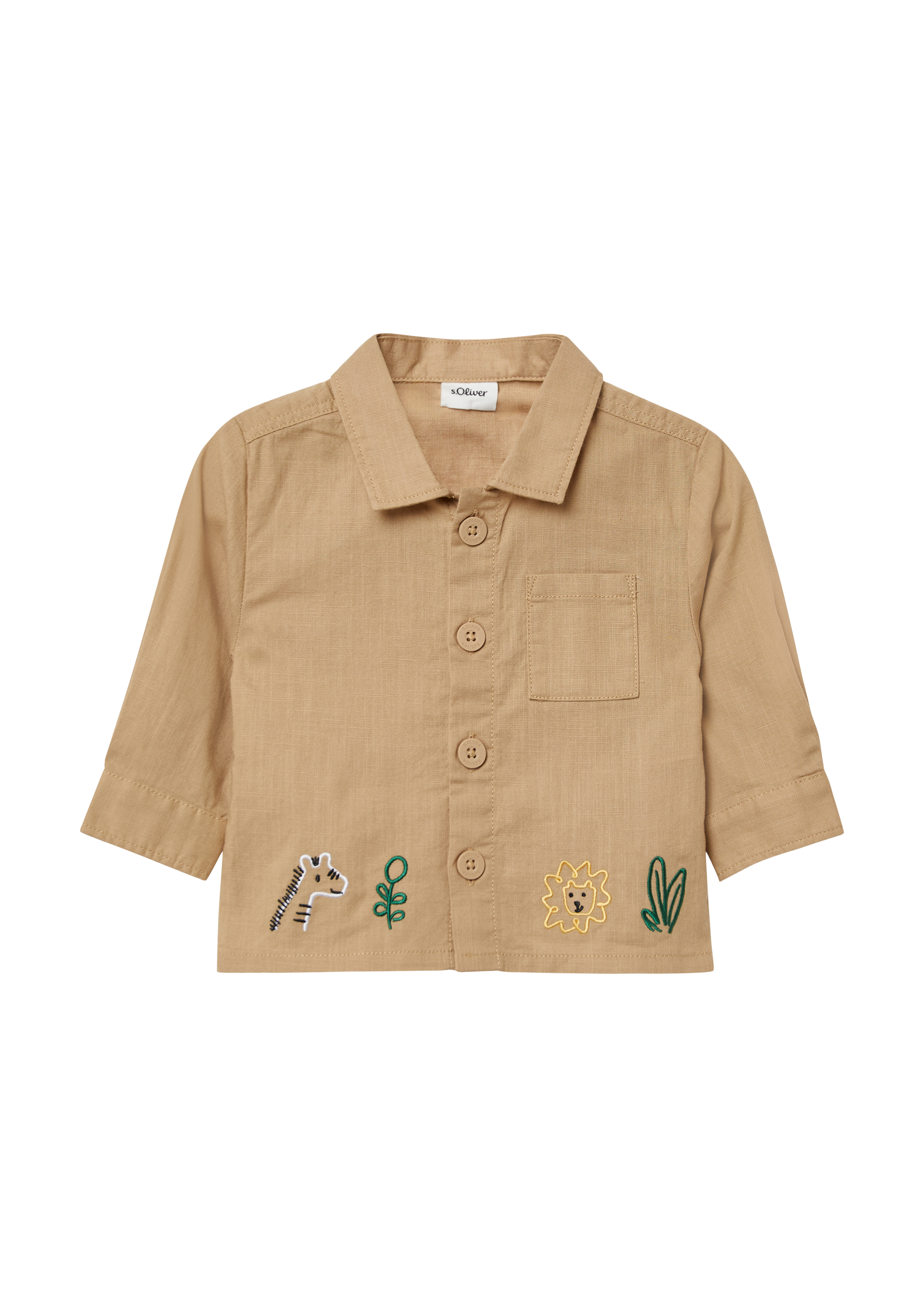 s.Oliver - Overshirt mit Stickerei in Leinenoptik, Babys, braun