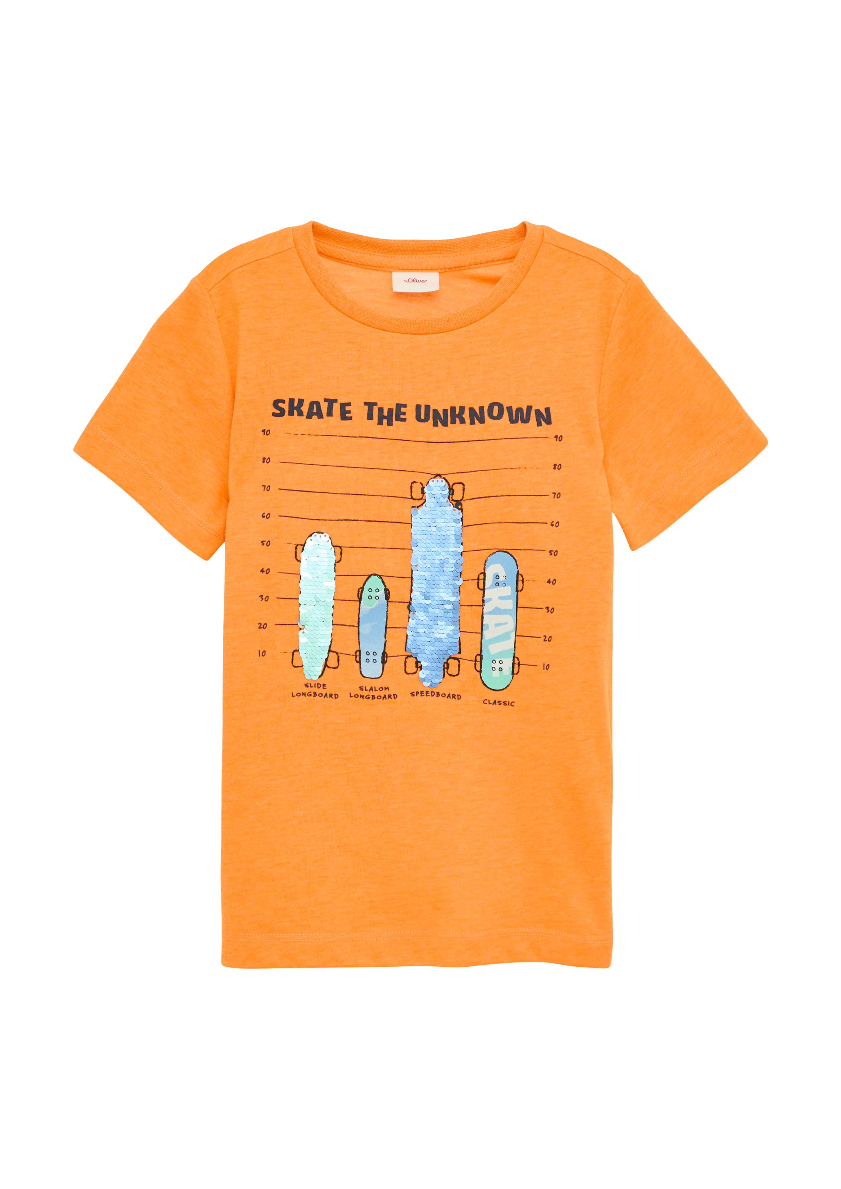 s.Oliver - T-Shirt mit Frontprint und Wendepailletten, Kinder, Orange