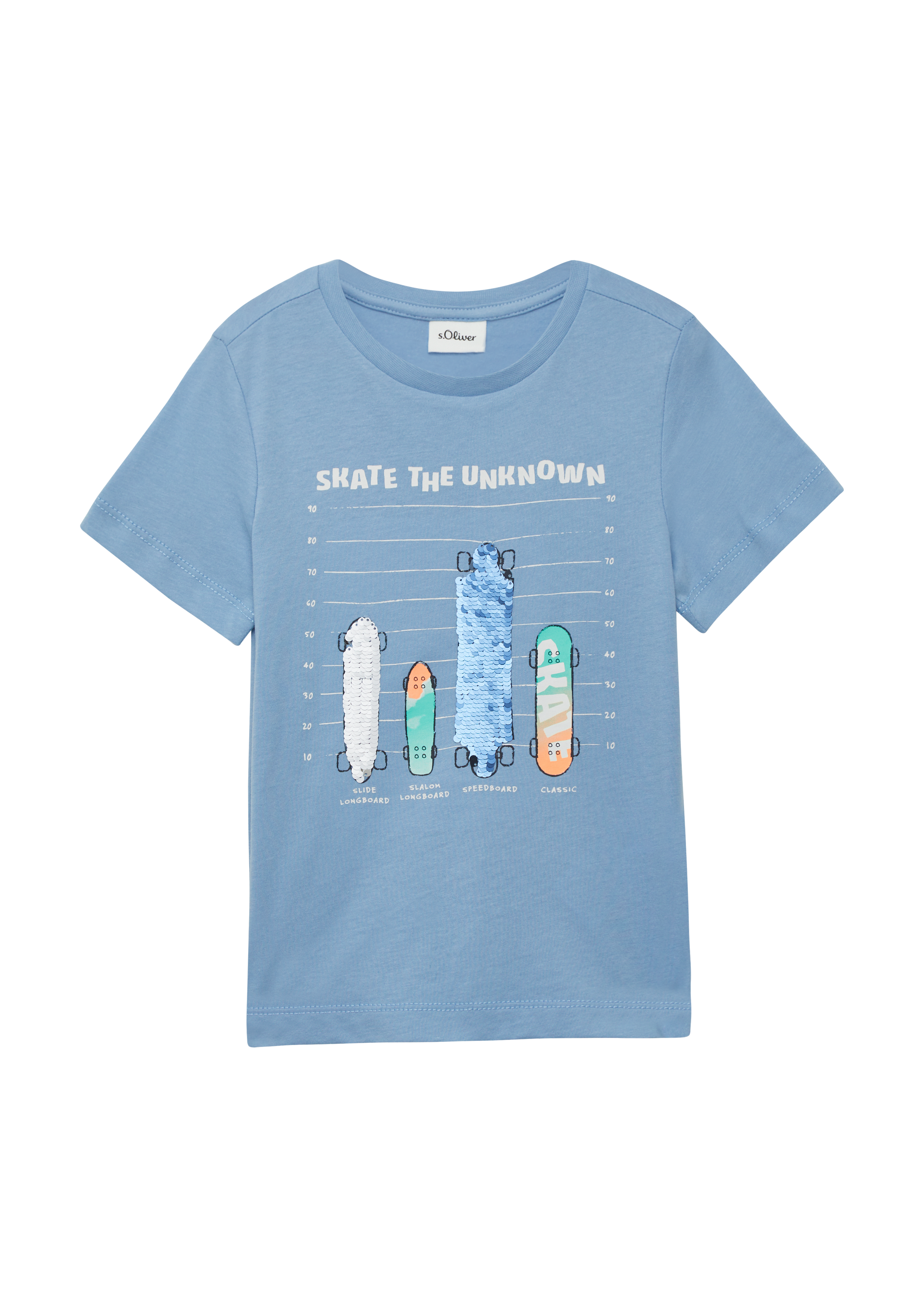 s.Oliver - T-Shirt mit Frontprint und Wendepailletten, Kinder, blau