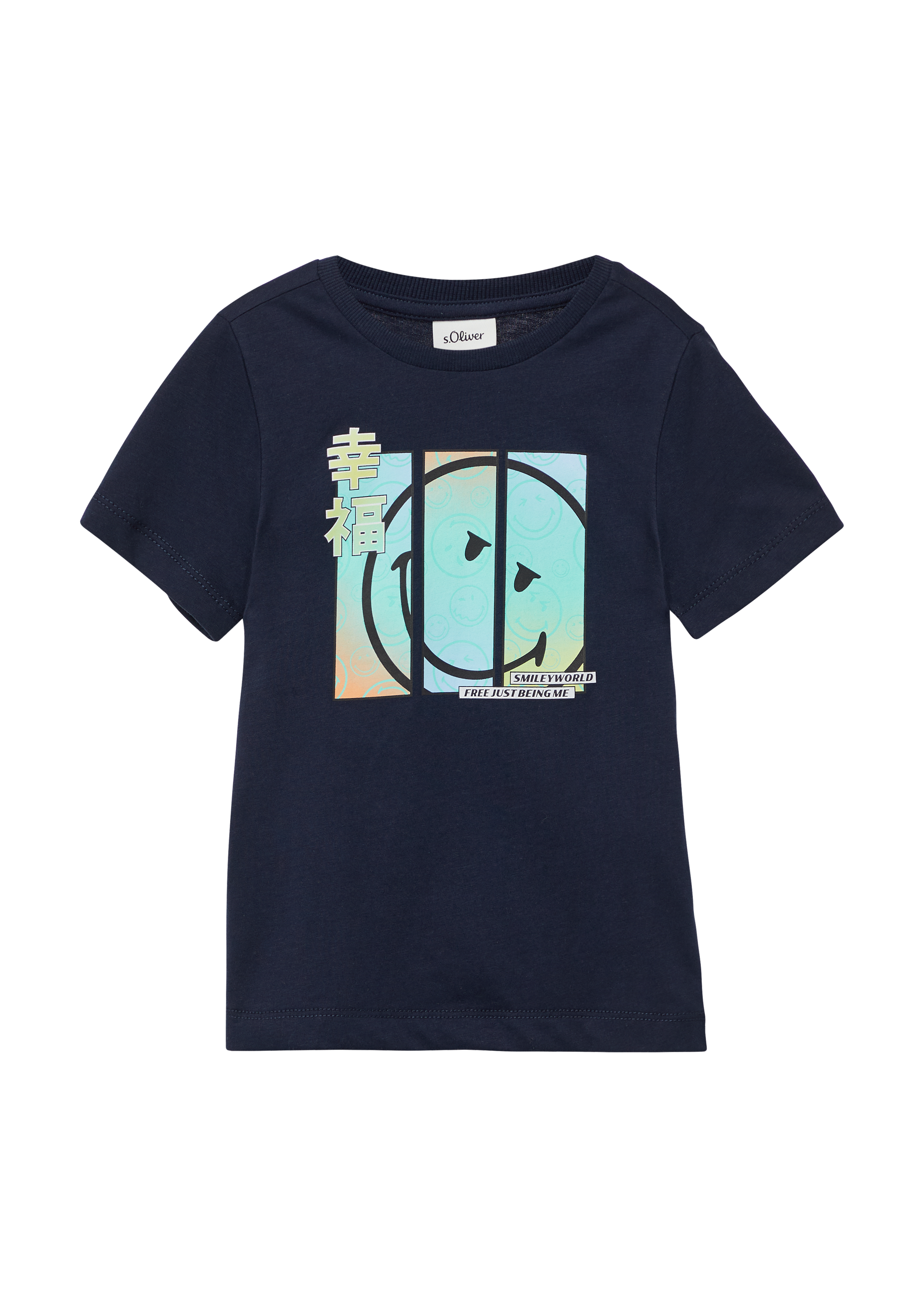 s.Oliver - Baumwoll-T-Shirt mit Smiley®-Print, Kinder, blau