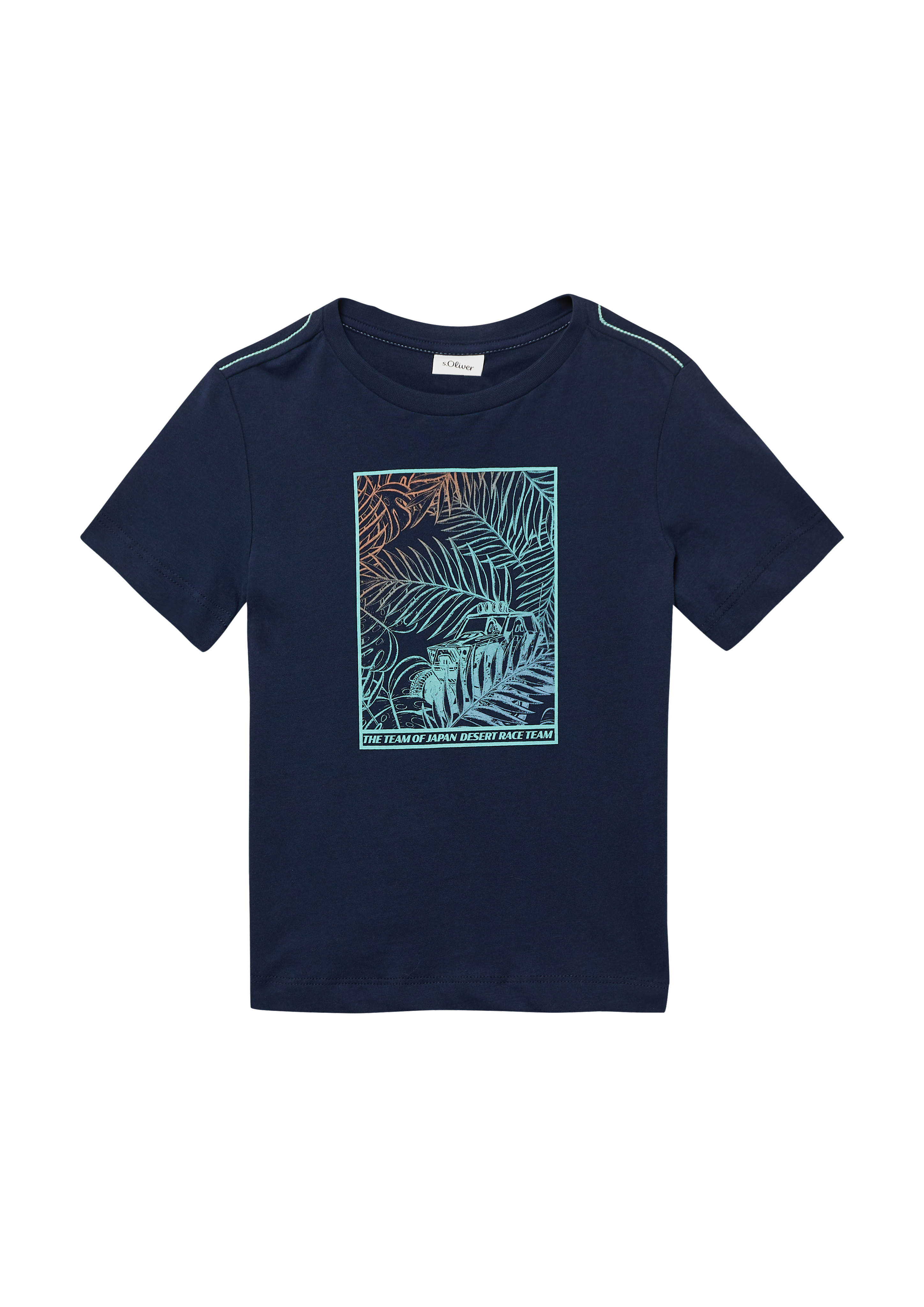 s.Oliver - Jersey-T-Shirt mit Kontrastnähten und Frontprint, Kinder, blau