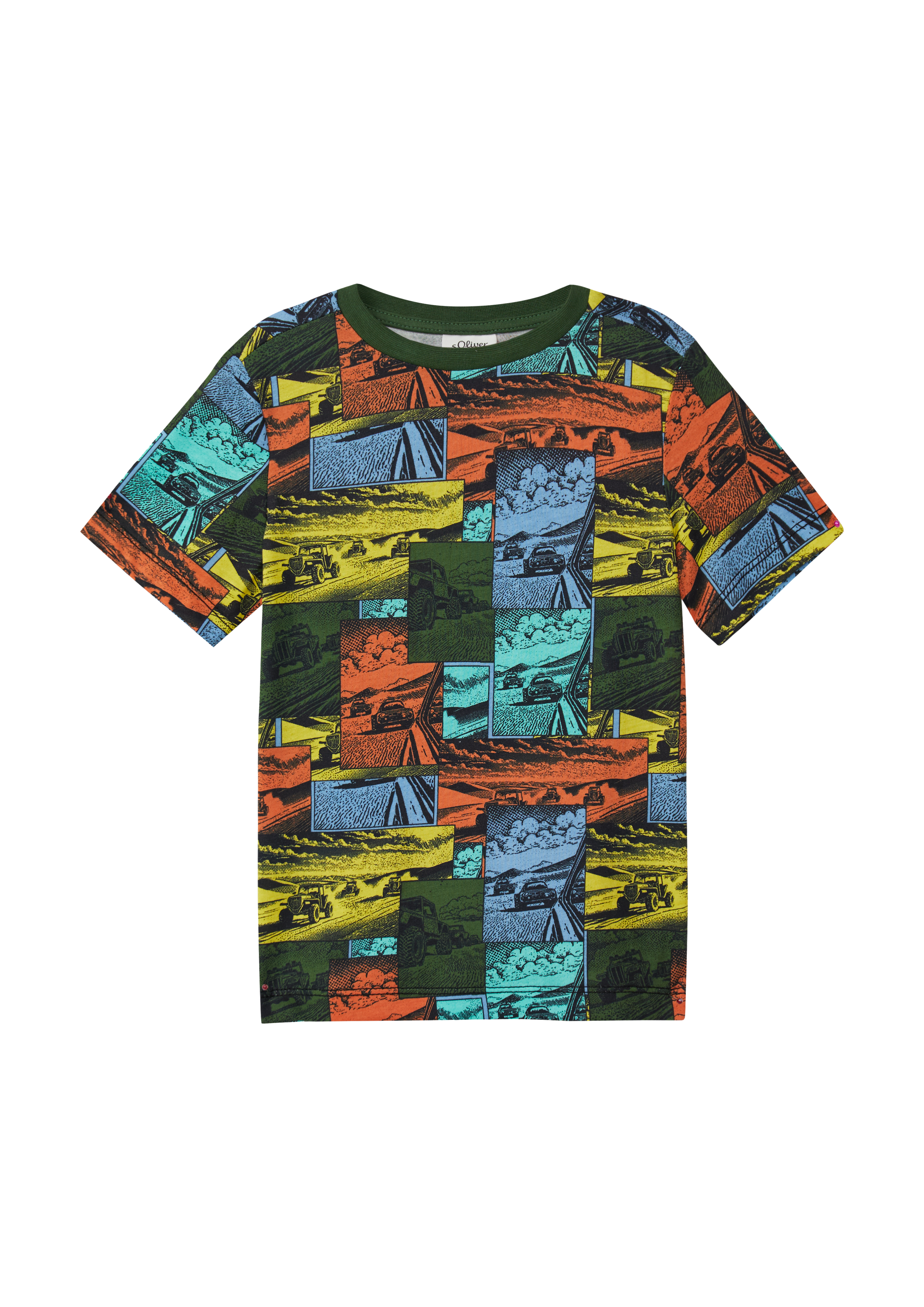 s.Oliver - Gemustertes T-Shirt aus Baumwolle, Kinder, Grün