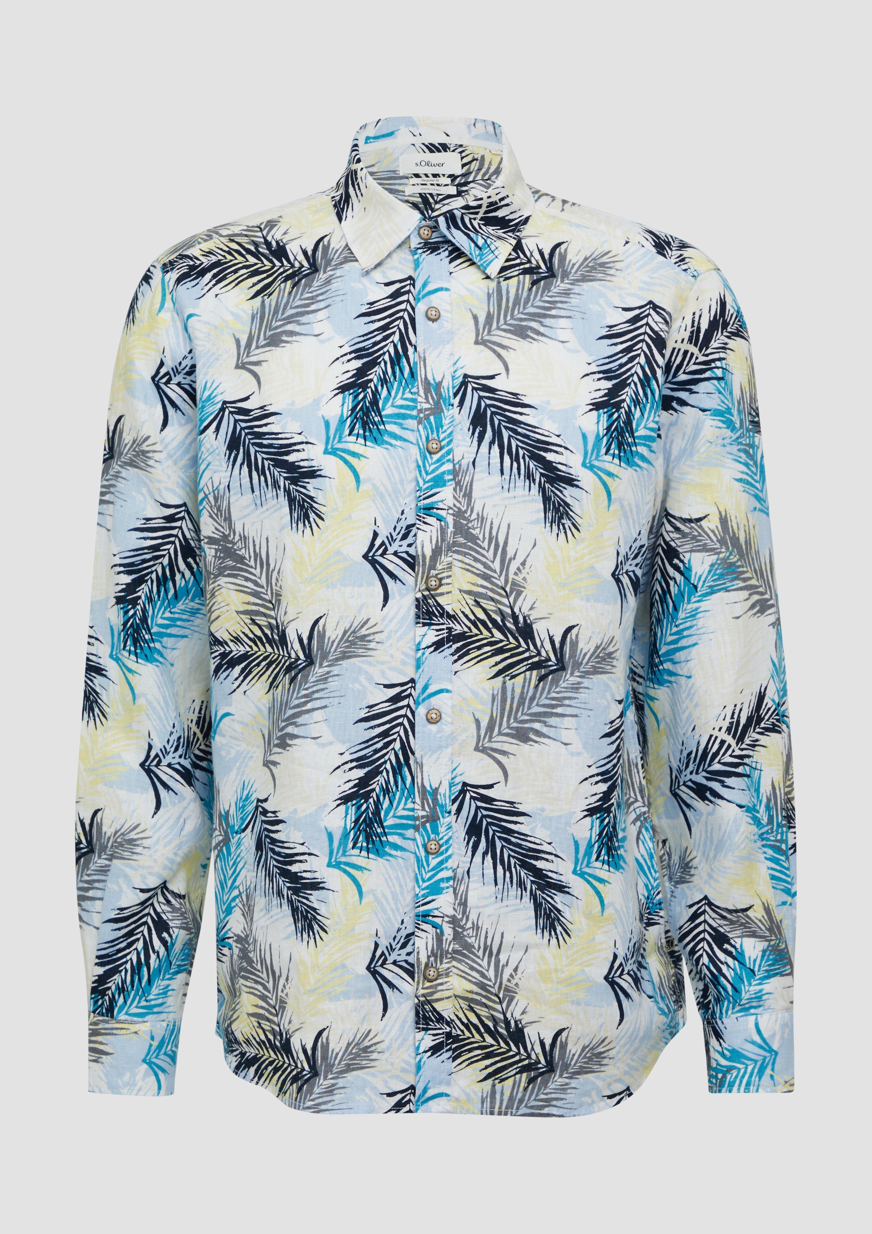 s.Oliver - Regular Fit: Leinenhemd mit All-over-Print, Herren, blau