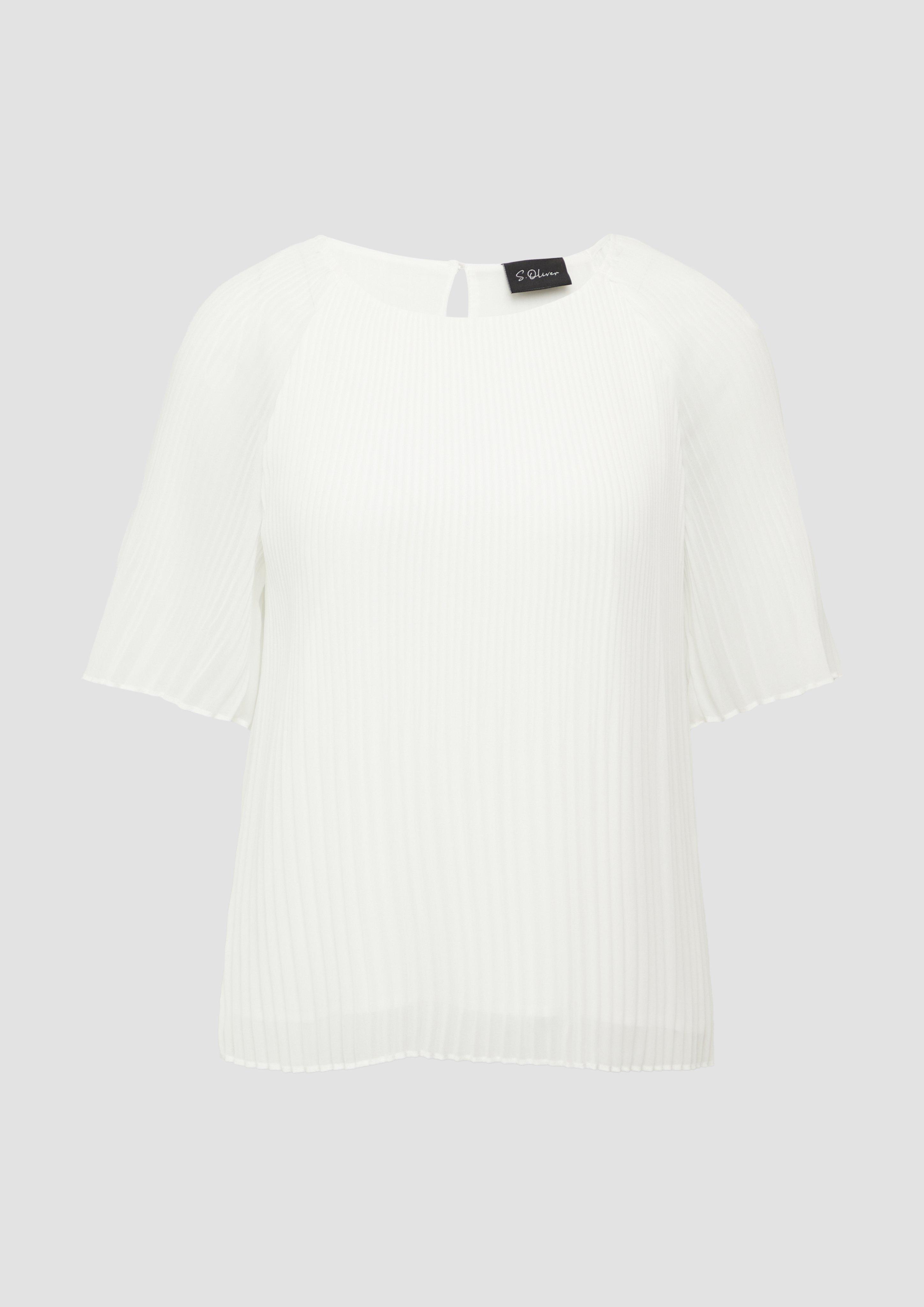 s.Oliver - Plissierte Chiffonbluse mit kurzen Ragalanärmeln, Damen, creme