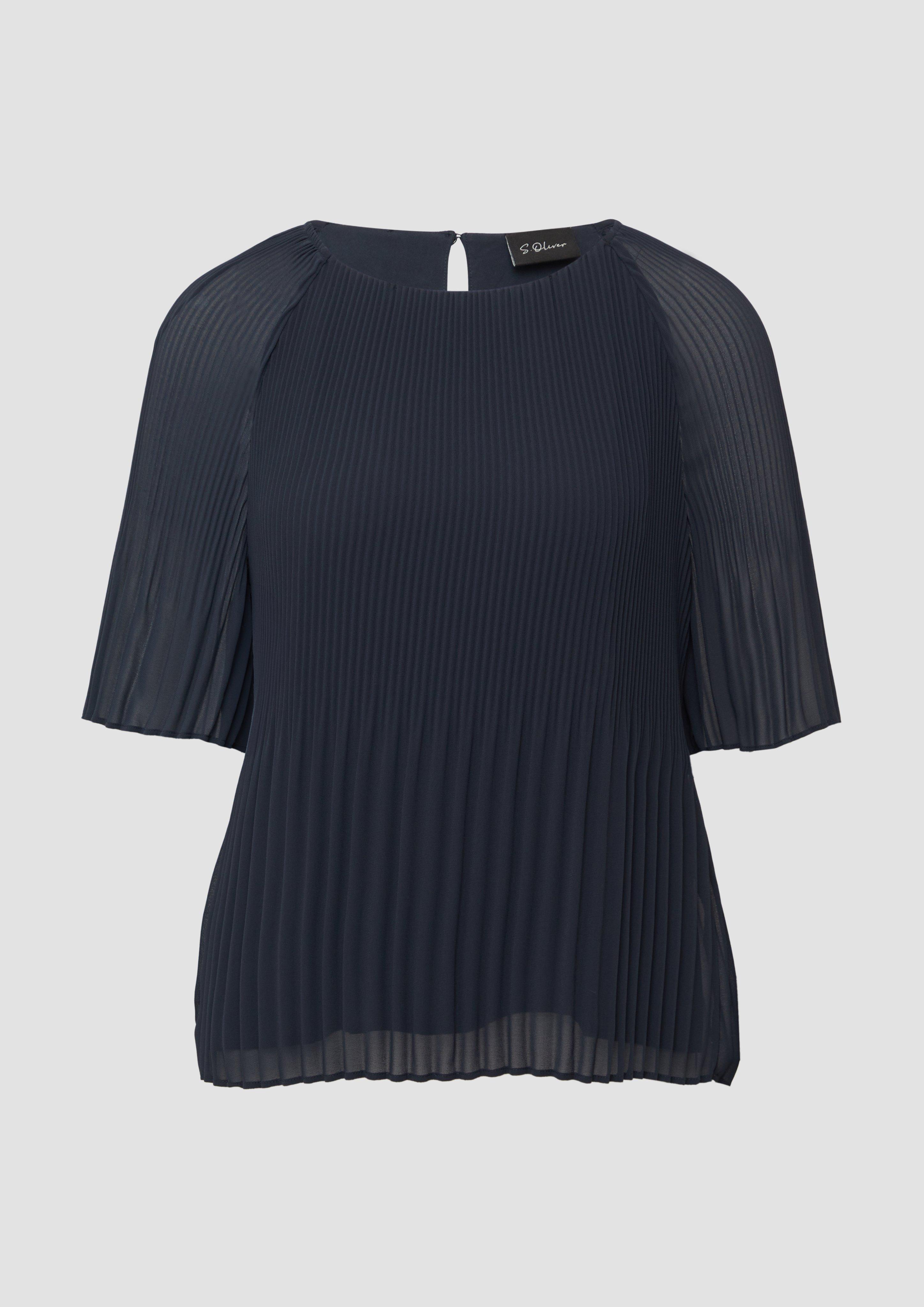 s.Oliver - Plissierte Chiffonbluse mit kurzen Ragalanärmeln, Damen, blau