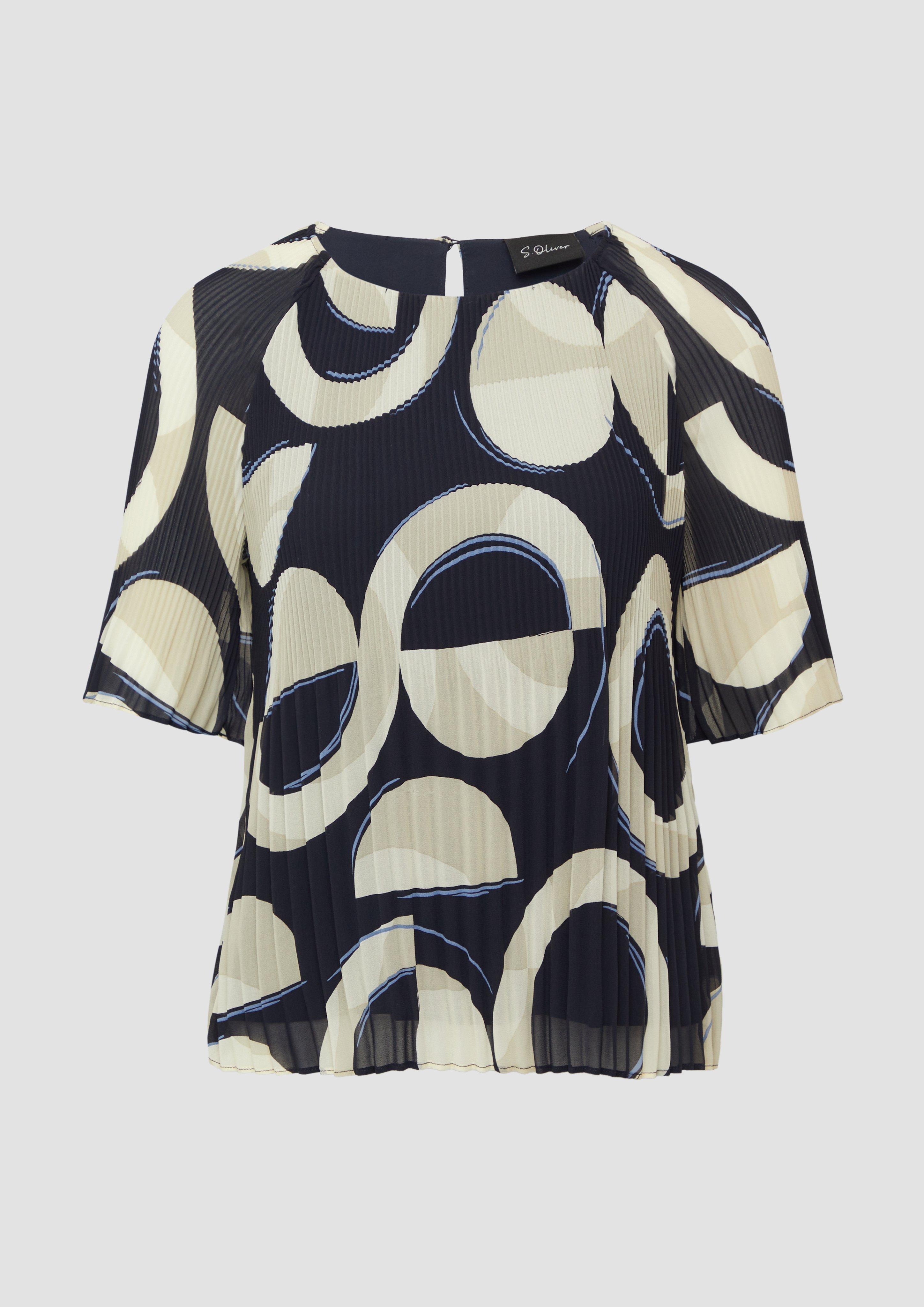 s.Oliver - Plissierte Chiffonbluse mit kurzen Ragalanärmeln, Damen, blau