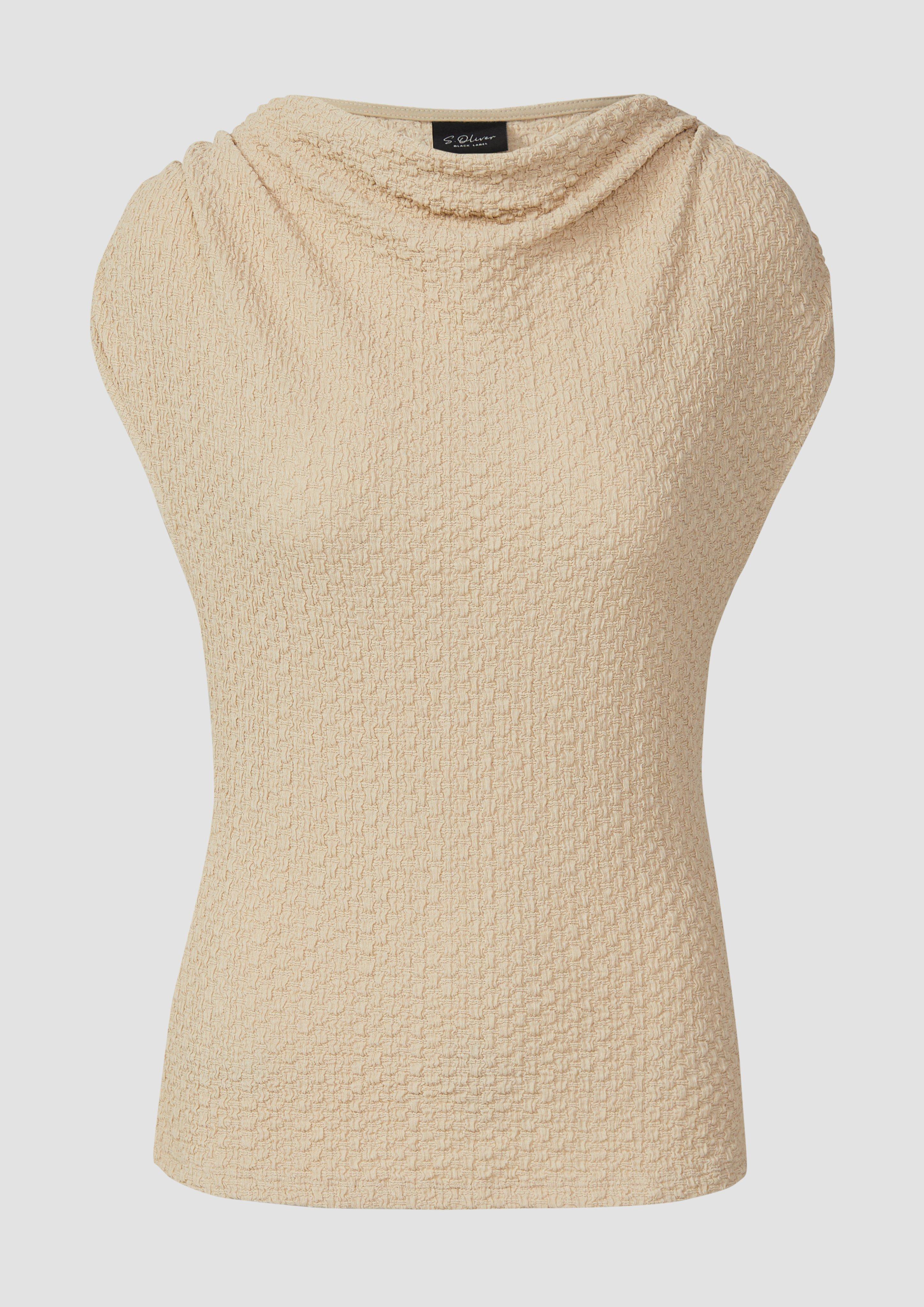 s.Oliver - Strukturiertes Shirt mit Wasserfall-Ausschnitt, Damen, Beige