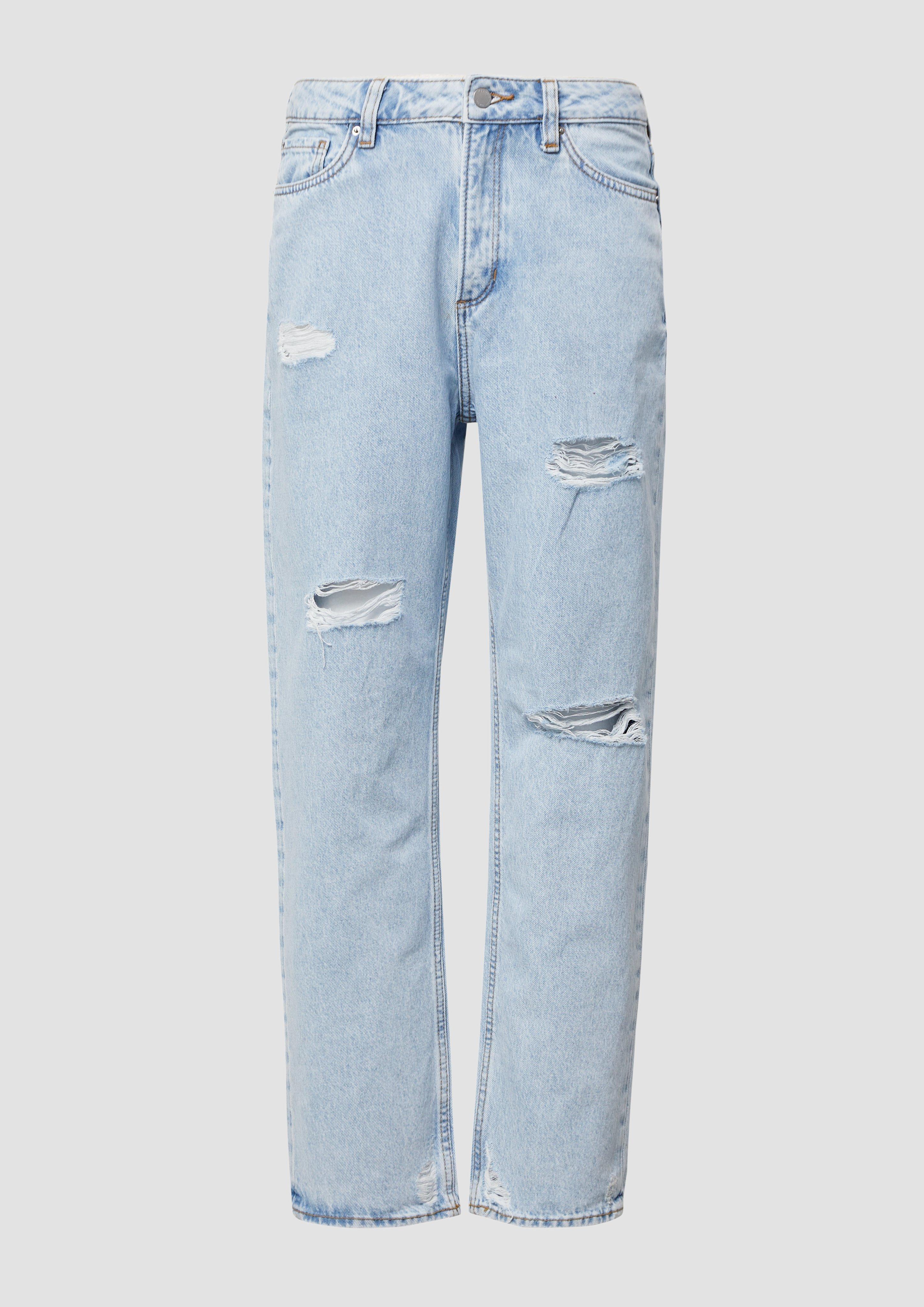 QS - Ankle-Jeans Tizie / Slim Fit / High Rise / Tapered Leg / Destroyed Details, Damen, blau