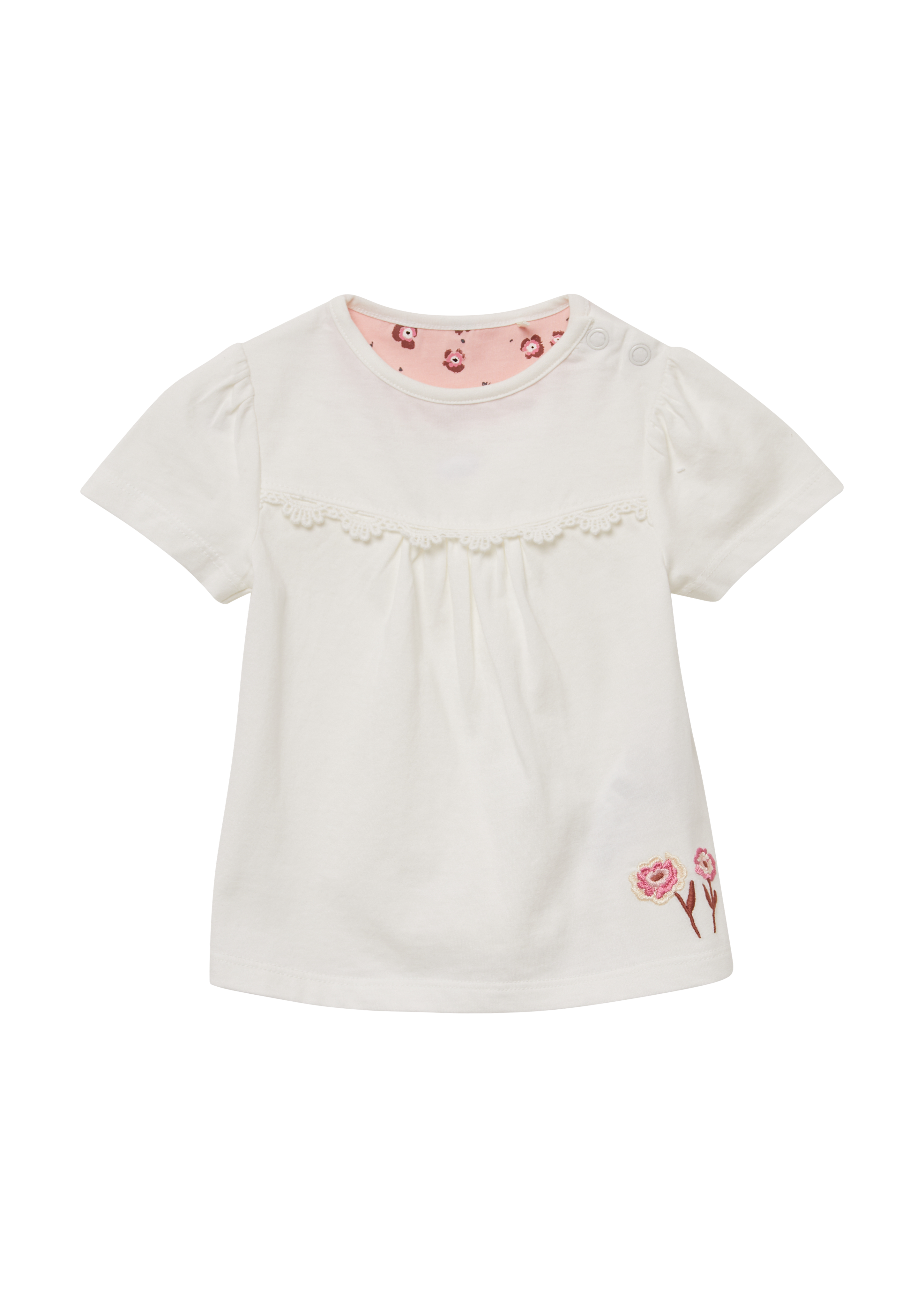 s.Oliver - Ausgestelltes Jersey-T-Shirt mit Stickerei und Spitzendetails, Babys, creme