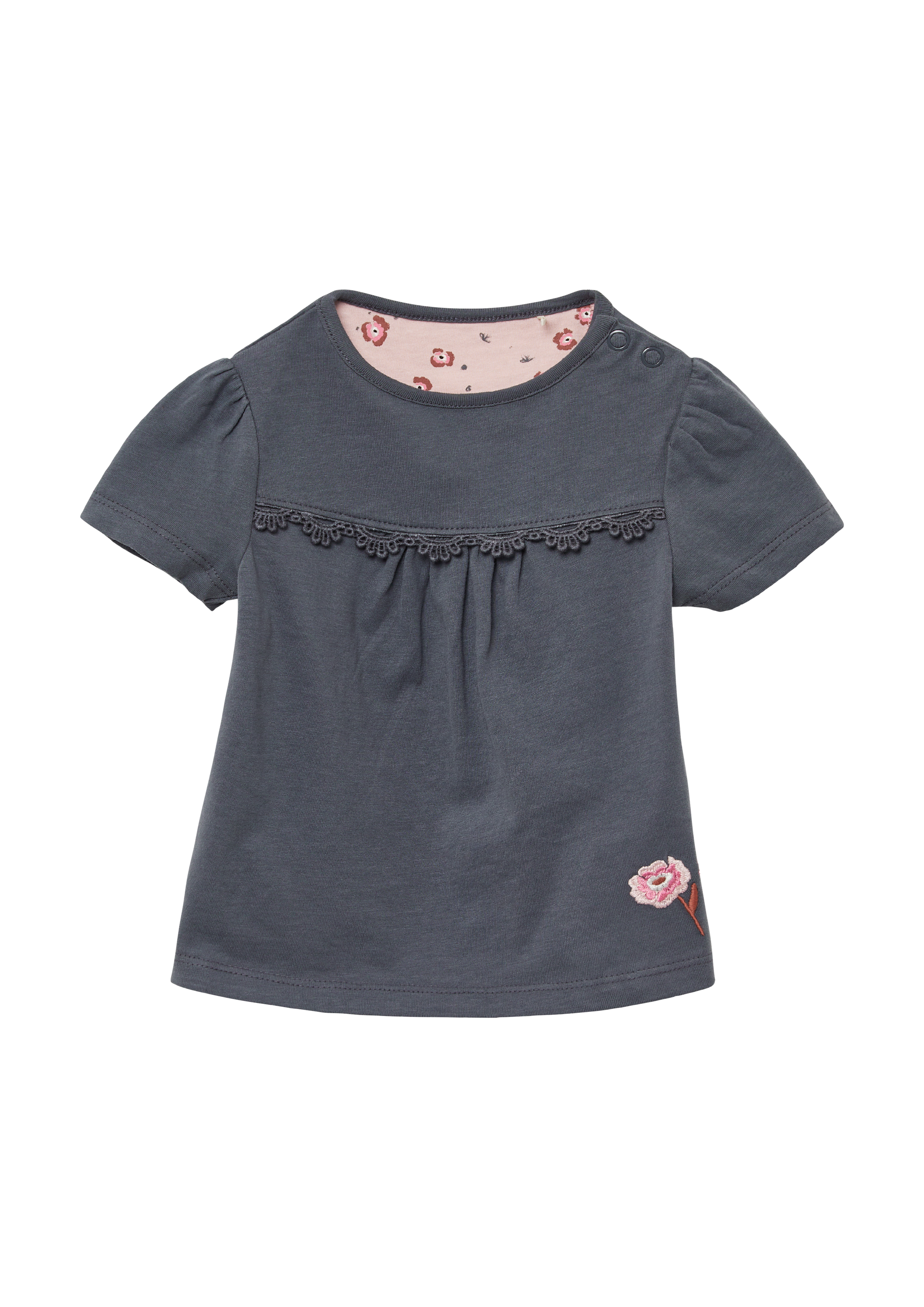 s.Oliver - Ausgestelltes Jersey-T-Shirt mit Stickerei und Spitzendetails, Babys, grau