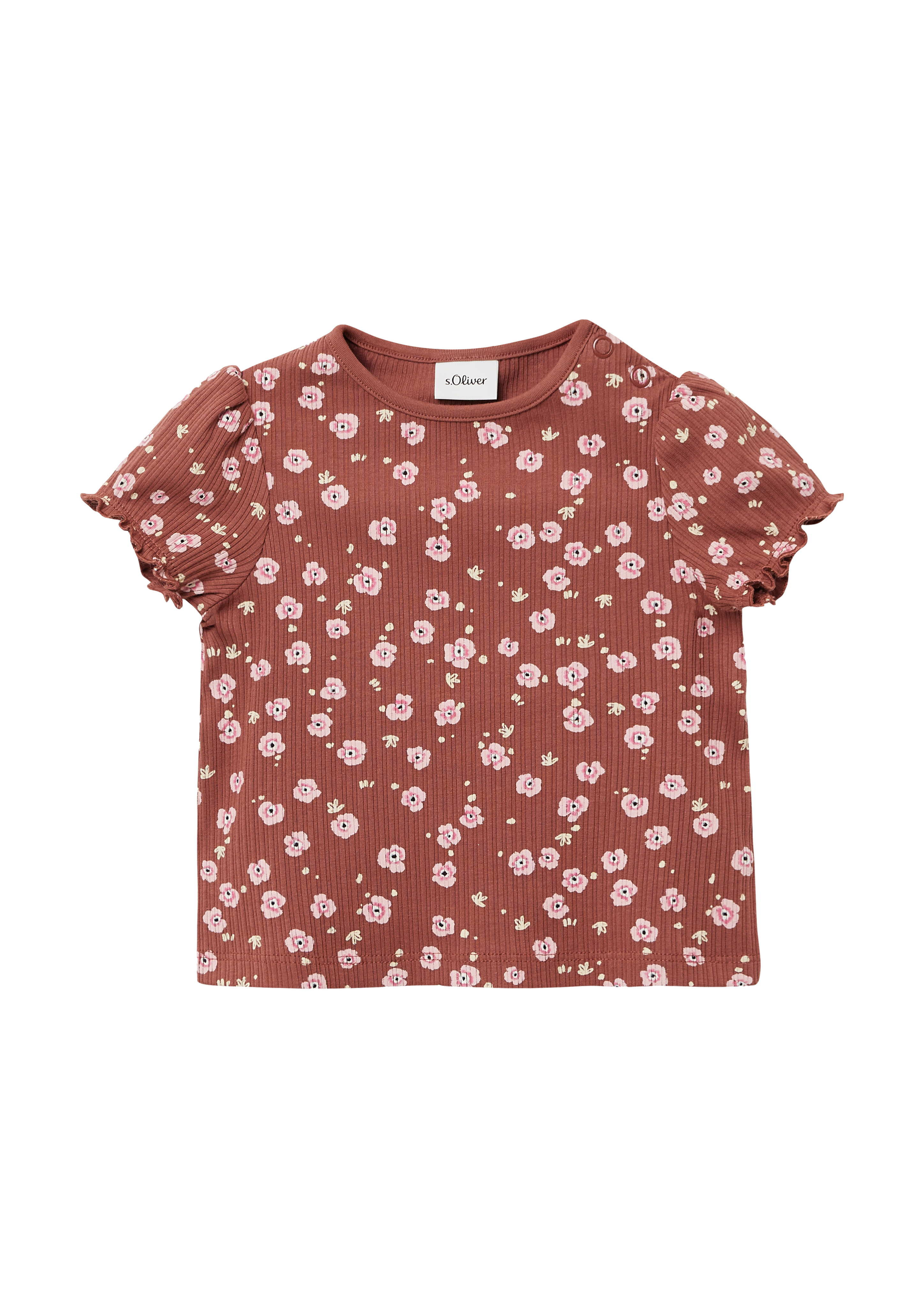 s.Oliver - Elastisches T-Shirt aus Rippware mit Puffärmeln, Babys, rot