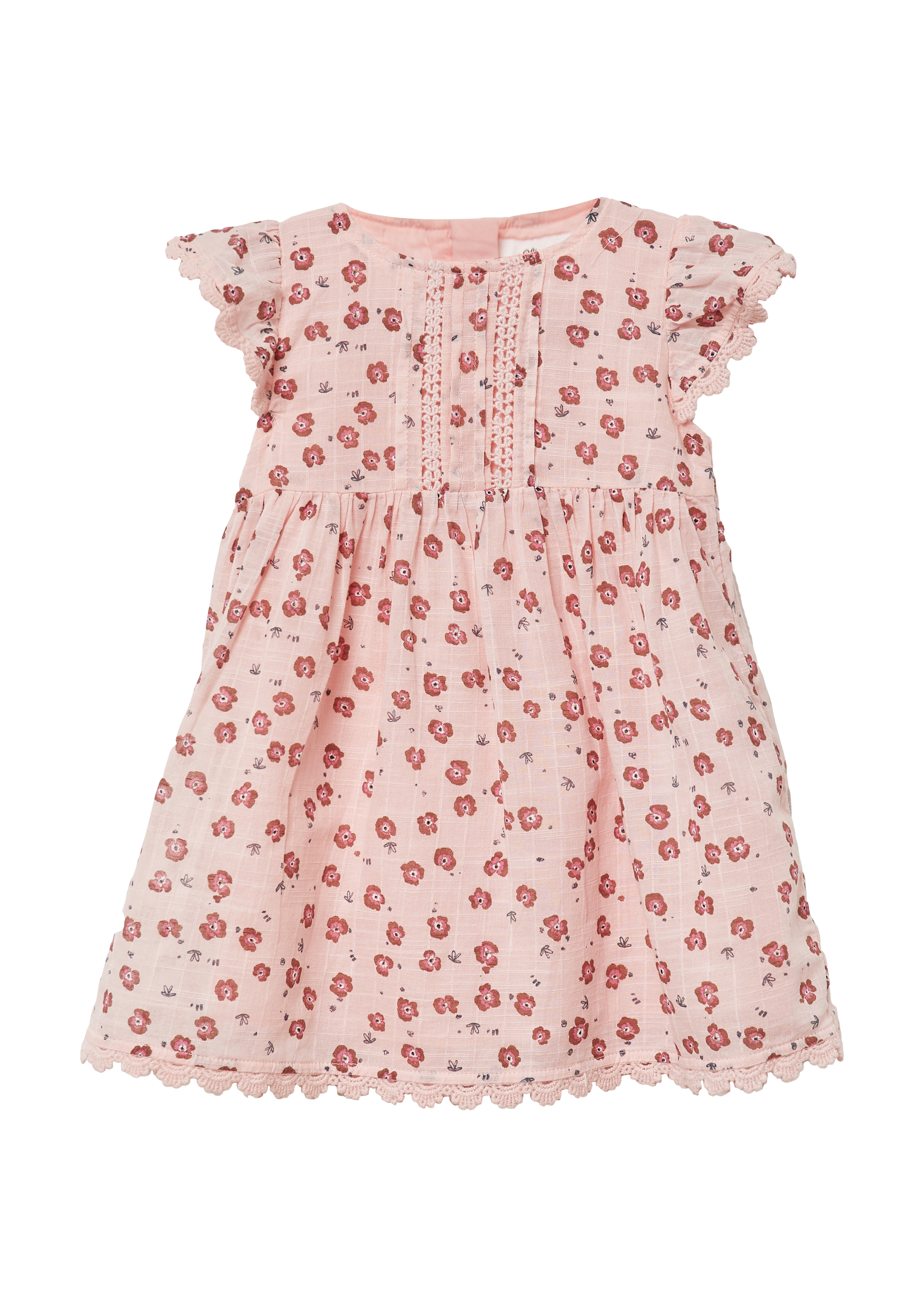 s.Oliver - Ausgestelltes Baumwoll-Kleid mit Flügelärmeln und Spitzenbesatz, Babys, Rosa