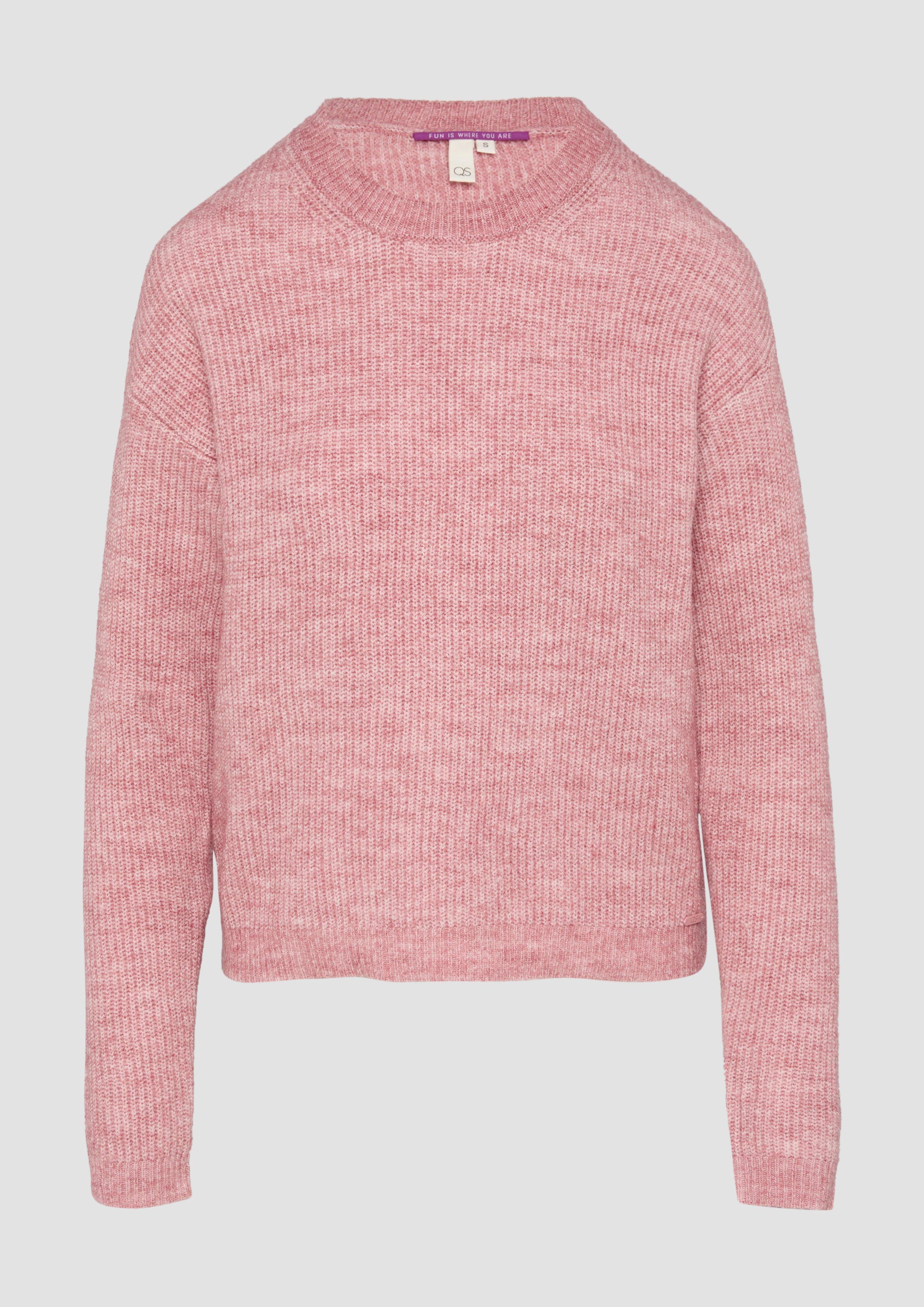 QS - Melierter Strickpullover mit überschnittenen Ärmeln, Damen, Rosa