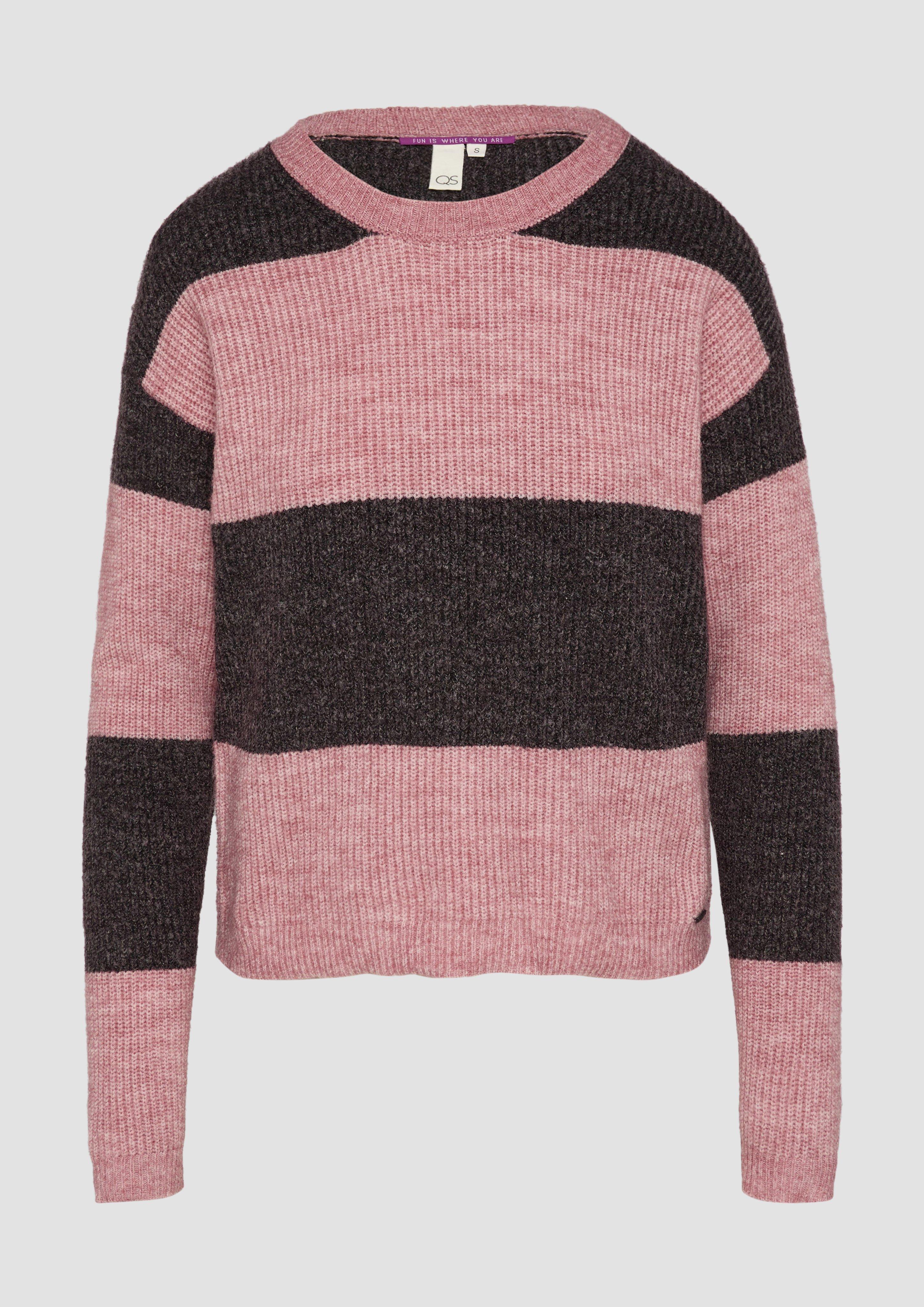 QS - Melierter Strickpullover mit überschnittenen Ärmeln, Damen, Rosa