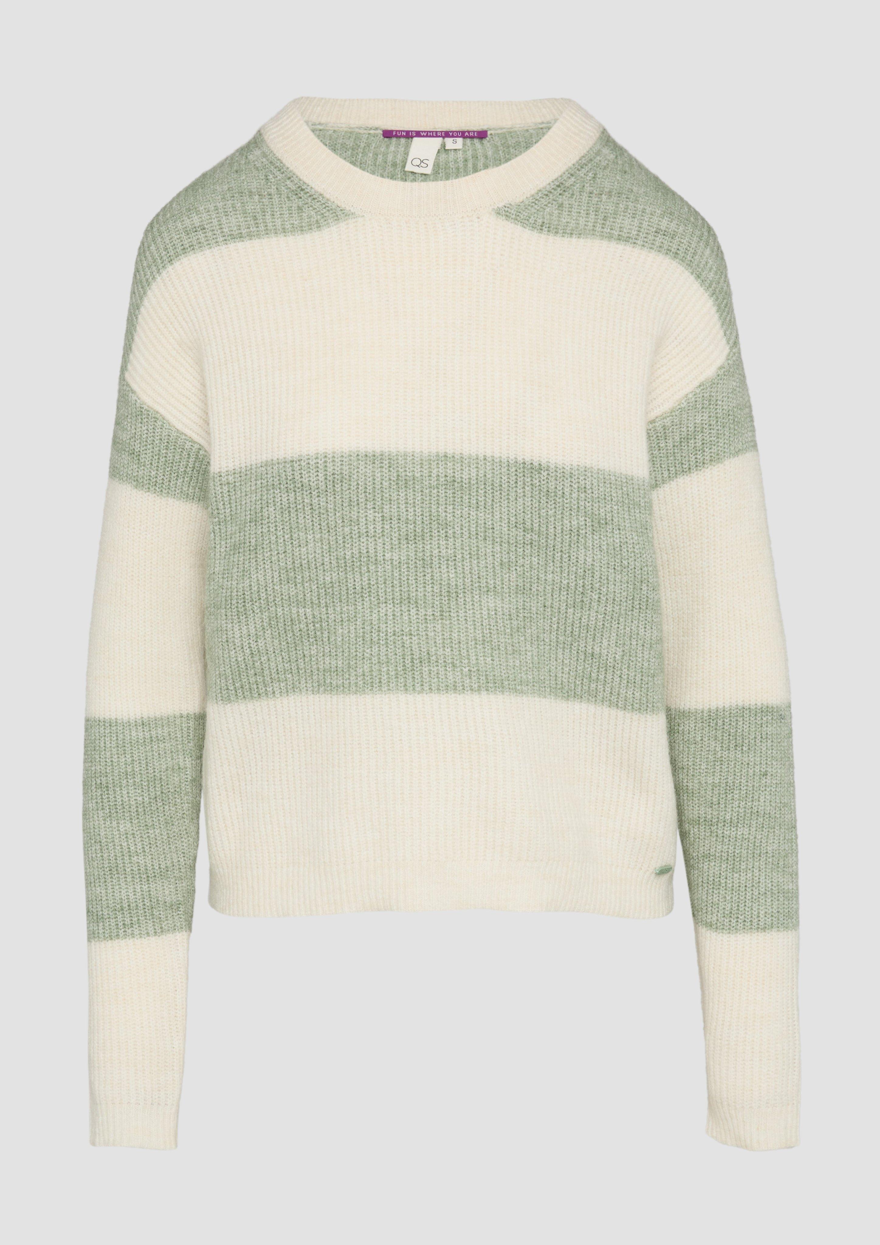 QS - Melierter Strickpullover mit überschnittenen Ärmeln, Damen, grün