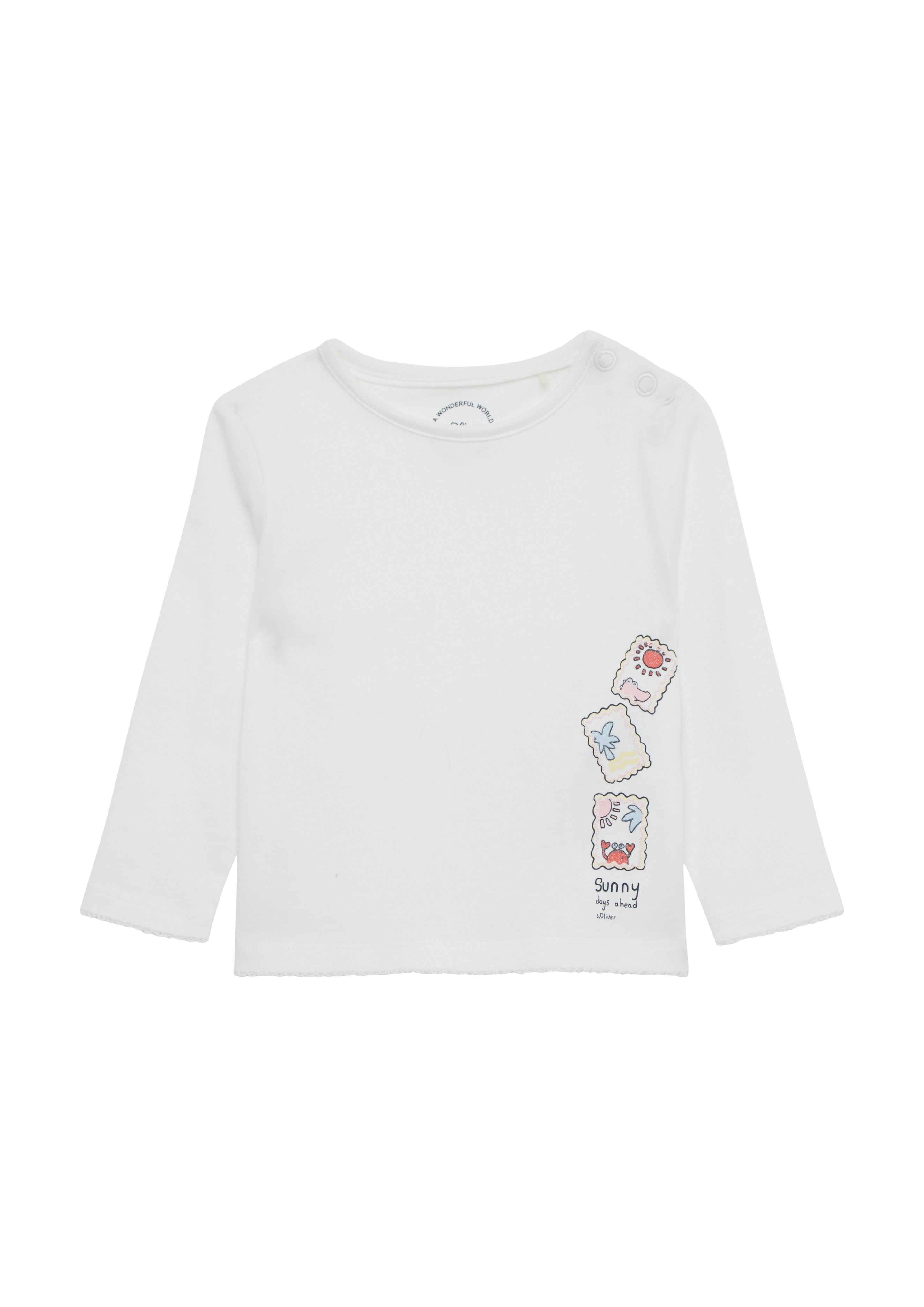 s.Oliver - Langarmshirt mit Glitzerprint und Mausezahnkante, Babys, weiß