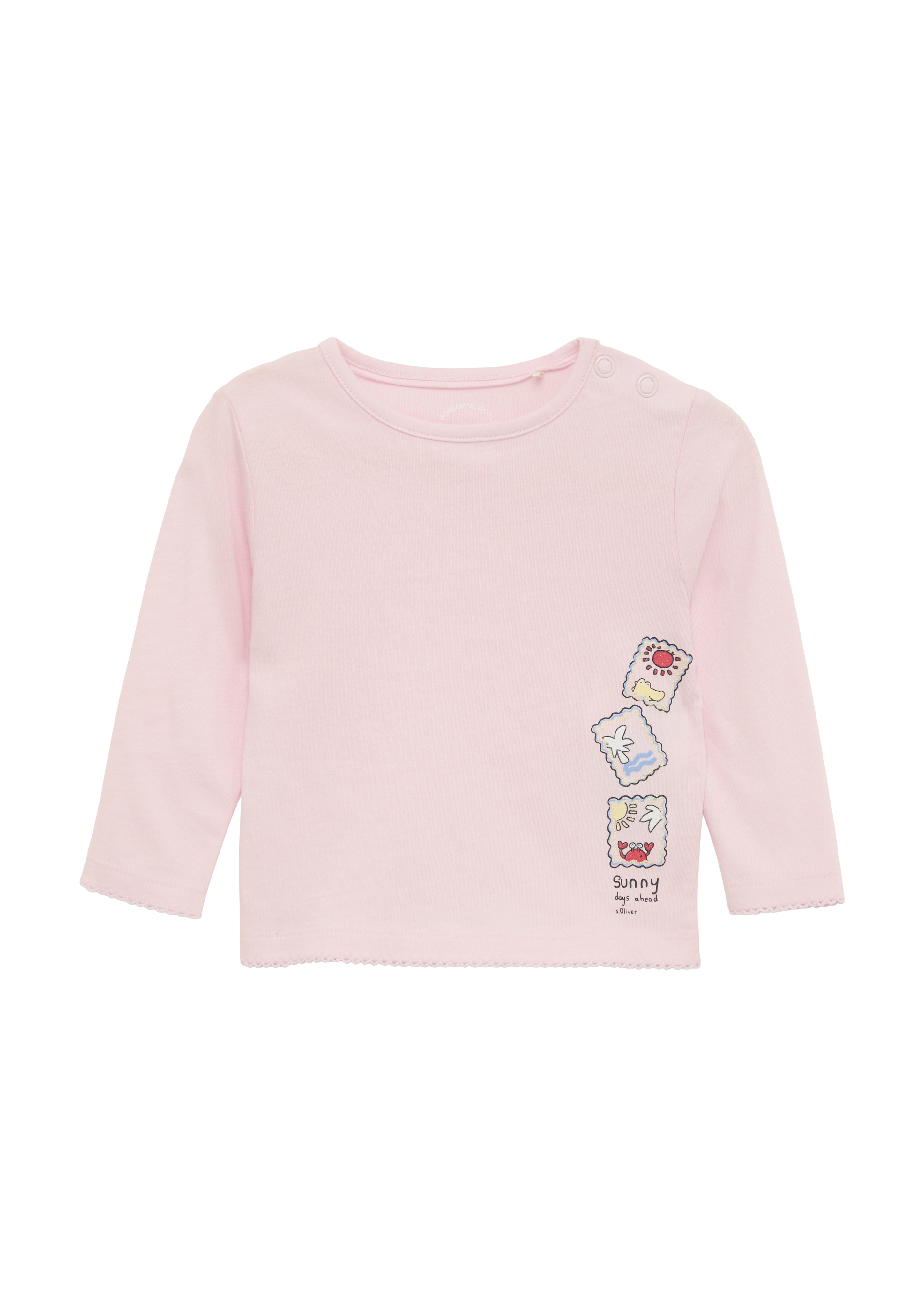 s.Oliver - Langarmshirt mit Glitzerprint und Mausezahnkante, Babys, Rosa