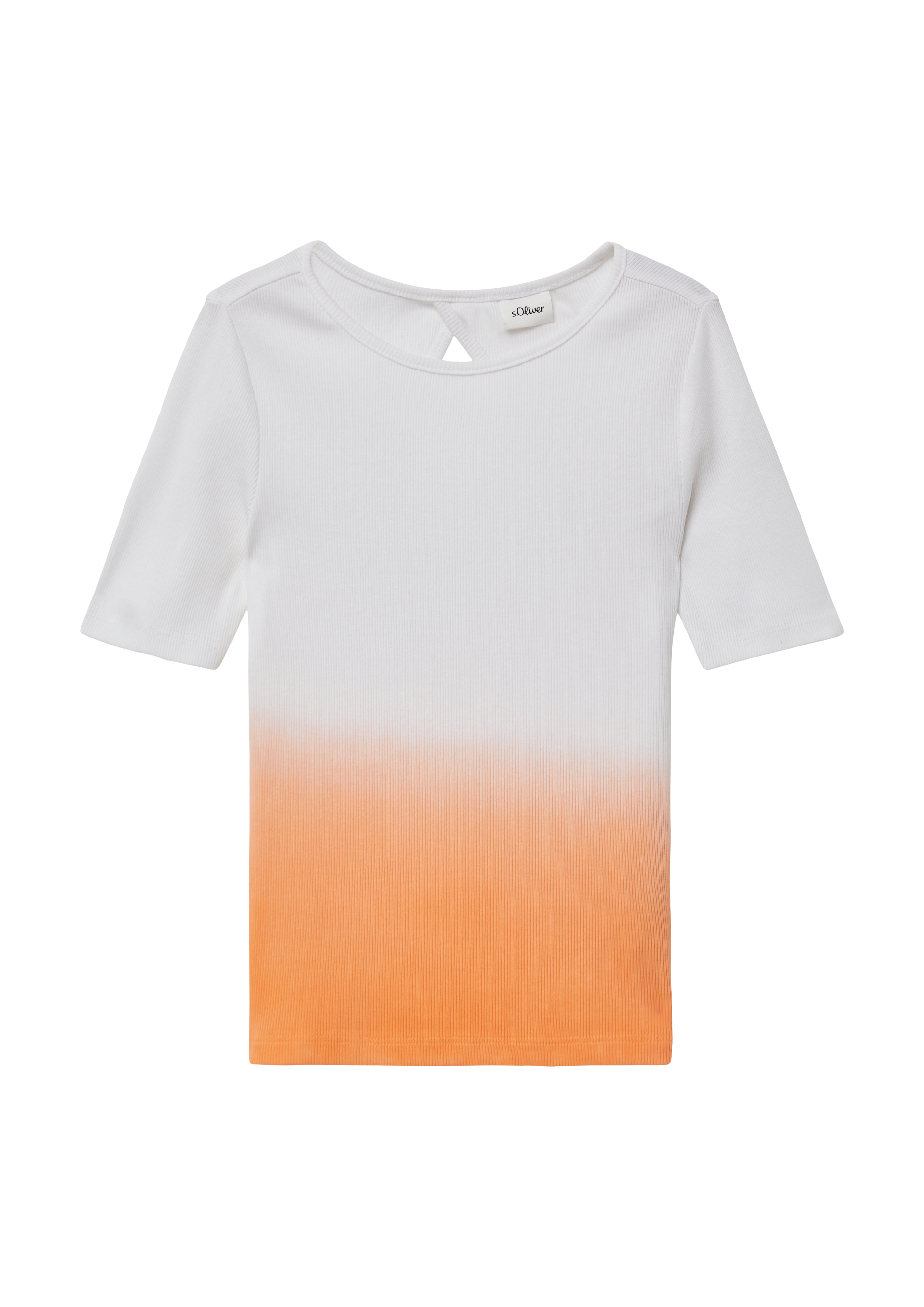 s.Oliver - Geripptes T-Shirt mit Cut-out und Farbverlauf, Mädchen, Orange