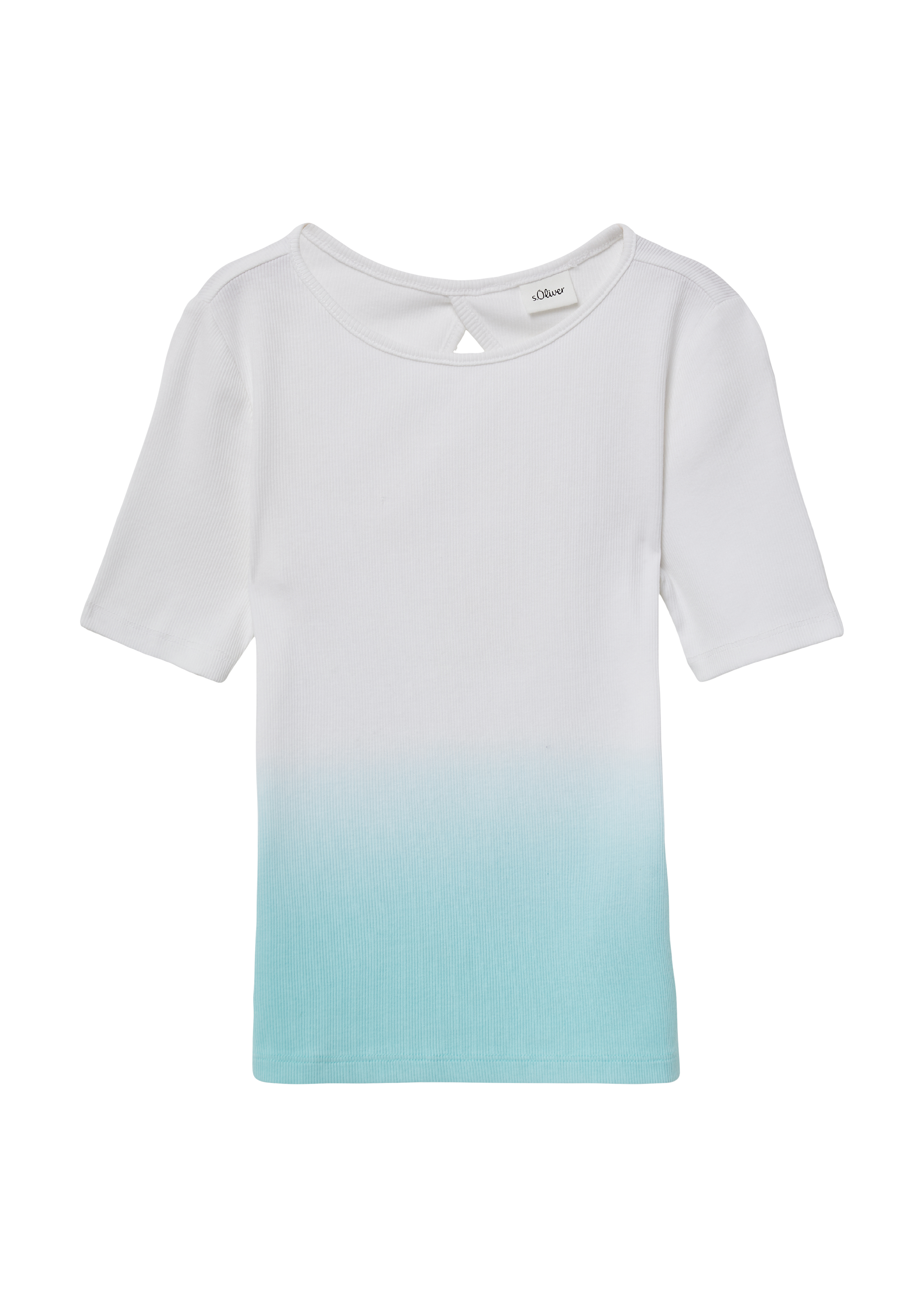 s.Oliver - Geripptes T-Shirt mit Cut-out und Farbverlauf, Mädchen, türkis