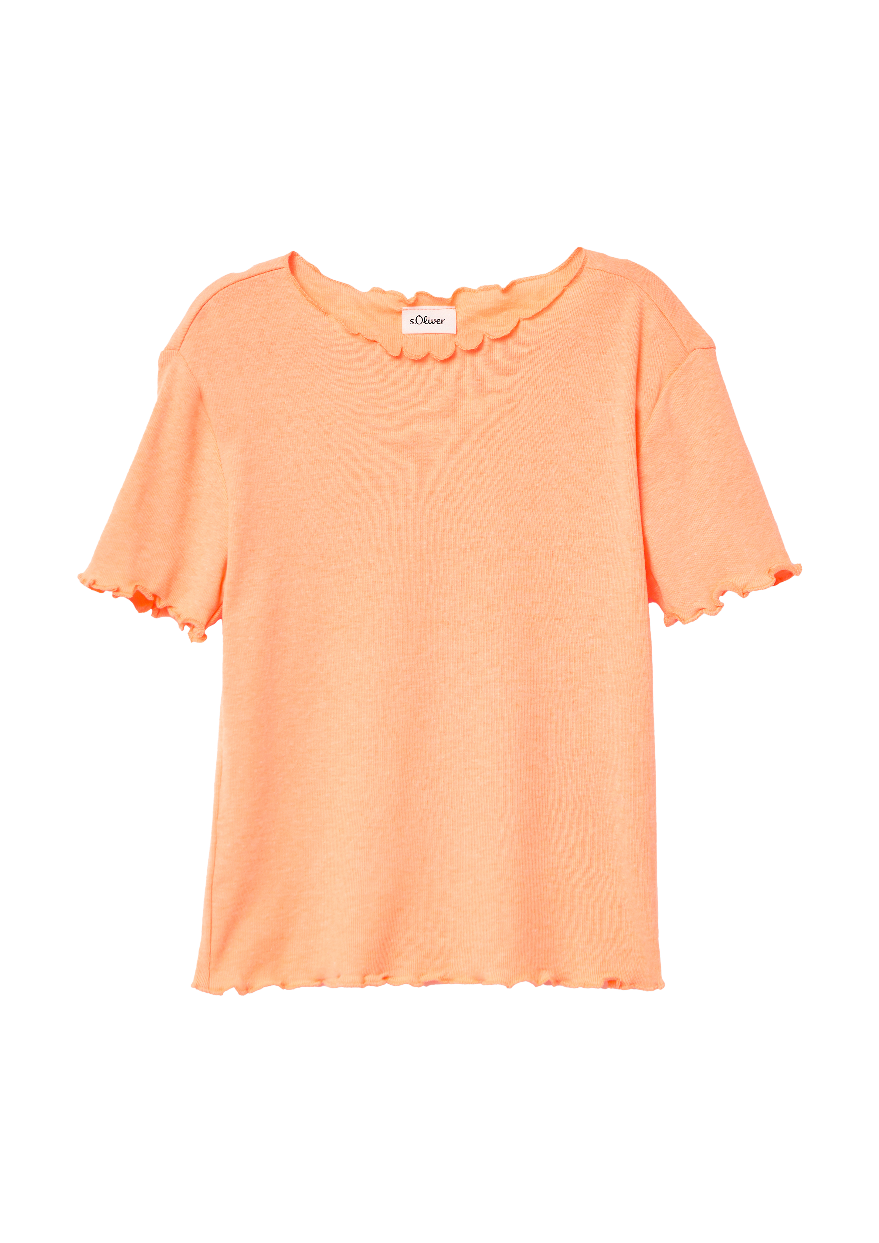 s.Oliver - Verkürztes T-Shirt im Slim Fit mit Wellensaum, Mädchen, Orange