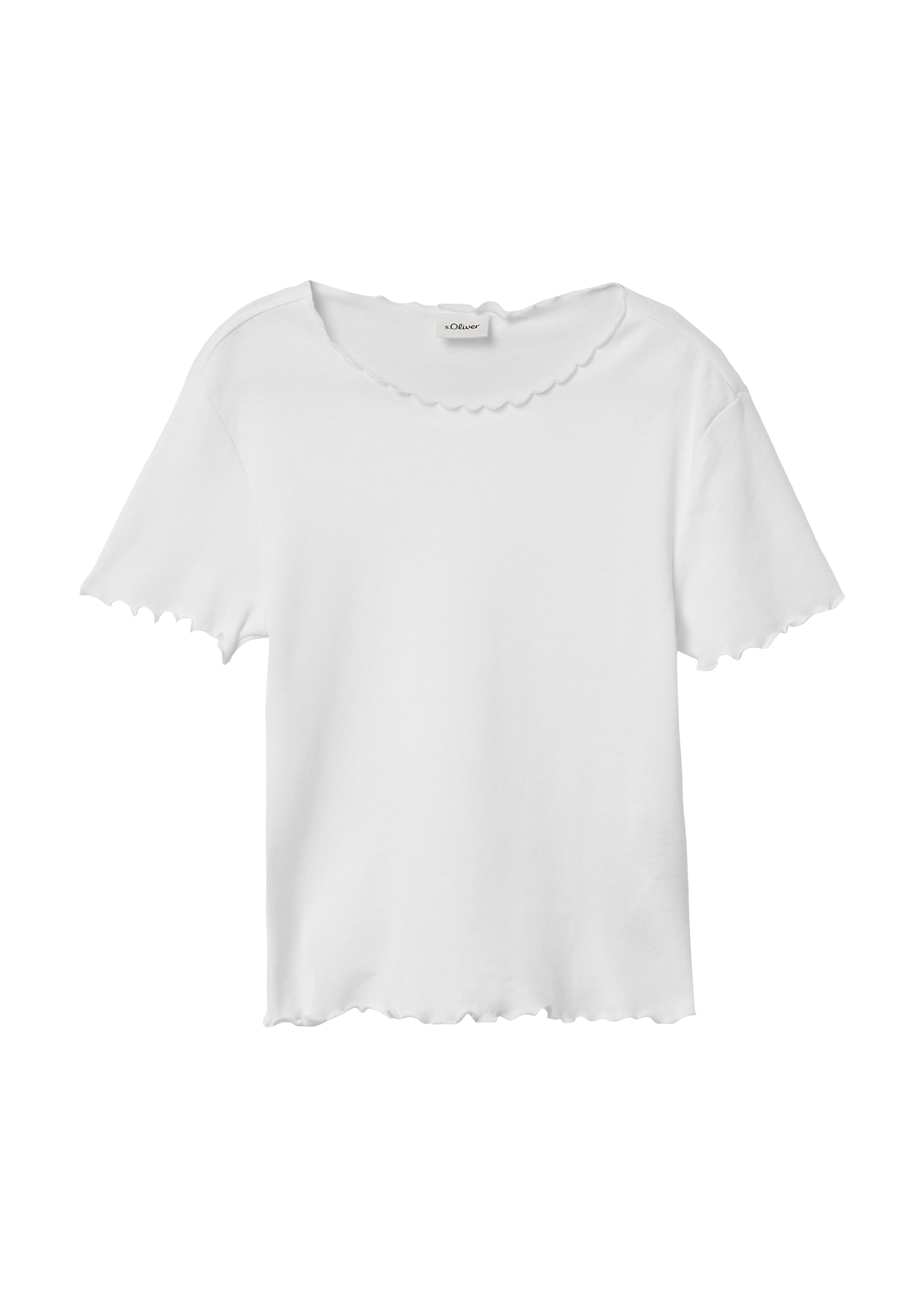 s.Oliver - Verkürztes T-Shirt im Slim Fit mit Wellensaum, Mädchen, weiß
