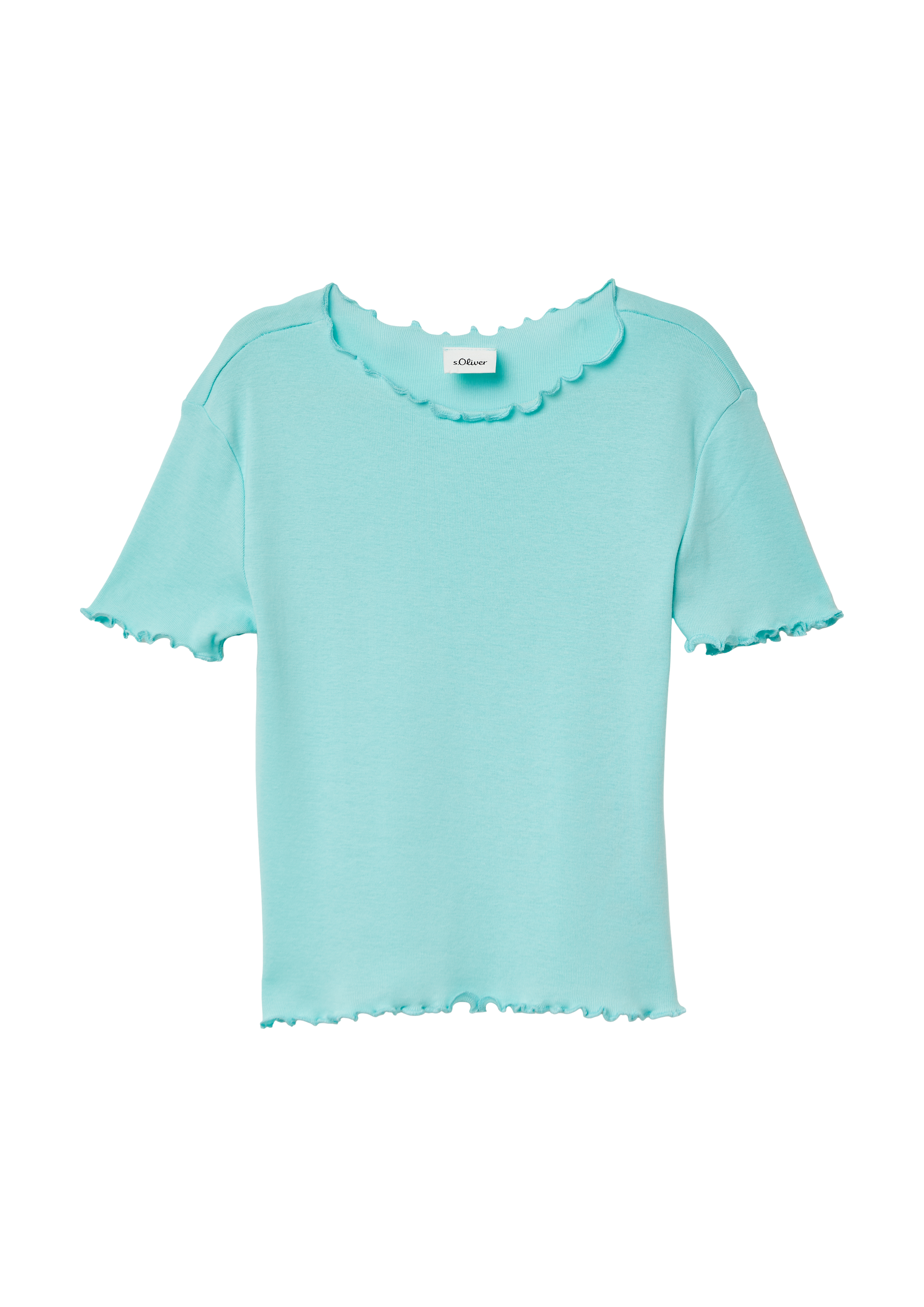 s.Oliver - Verkürztes T-Shirt im Slim Fit mit Wellensaum, Mädchen, türkis