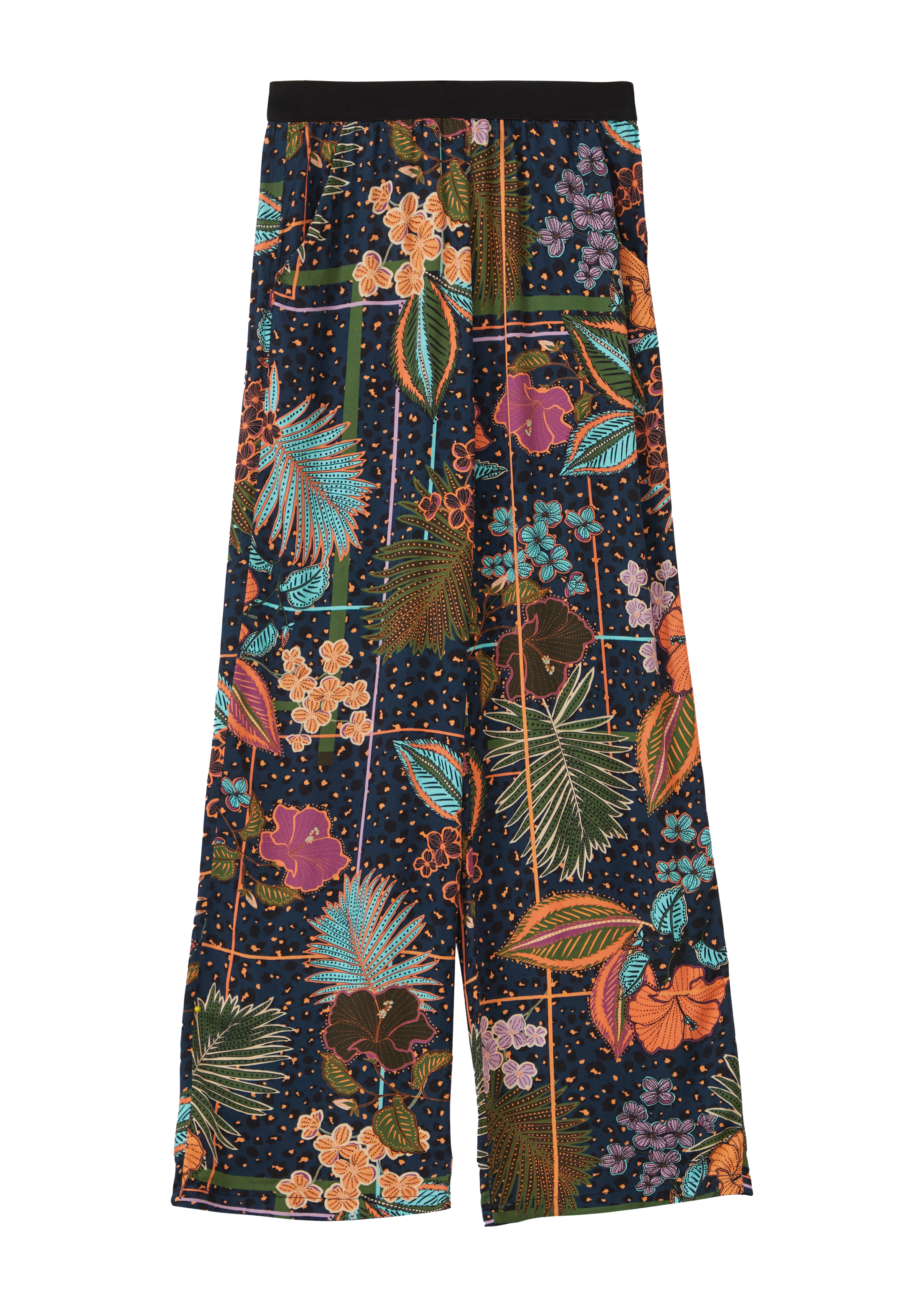 s.Oliver - Satinierte Hose im Loose Fit mit Elastikbund und All-over-Print, Mädchen, blau|mehrfarbig
